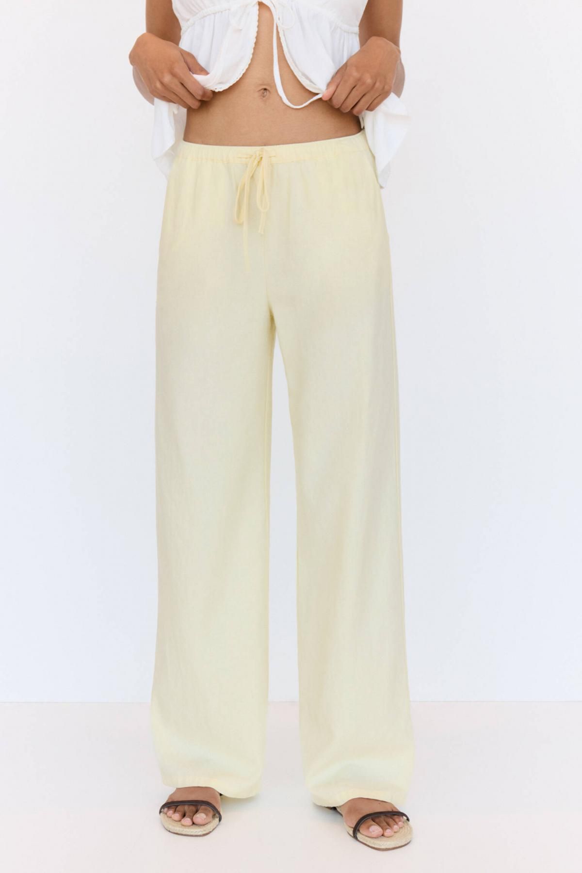 풀앤베어 내추럴 린넨 블렌드 미드웨이스트 조거 팬츠 3680/334 YELLOW - 메인 이미지