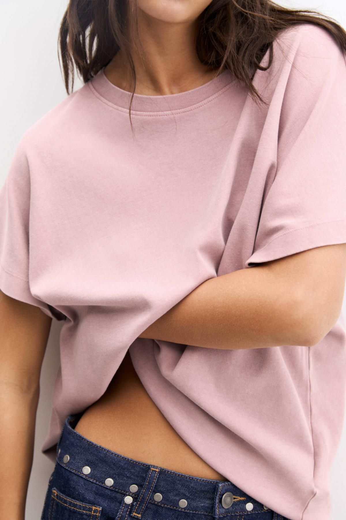 풀앤베어 오버사이즈 베이직 라운드넥 반팔 티셔츠 3245/319 PALE PINK - 상세 이미지 2