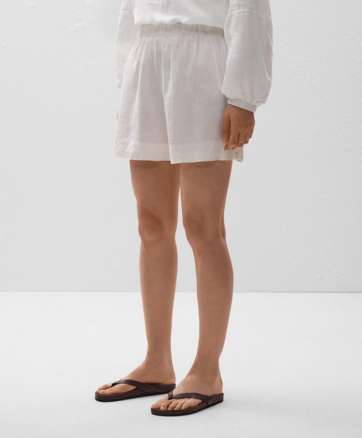 오이쇼 린넨 100 내추럴 와이드 밴딩 반바지 3342/874 WHITE - 상세 이미지 2