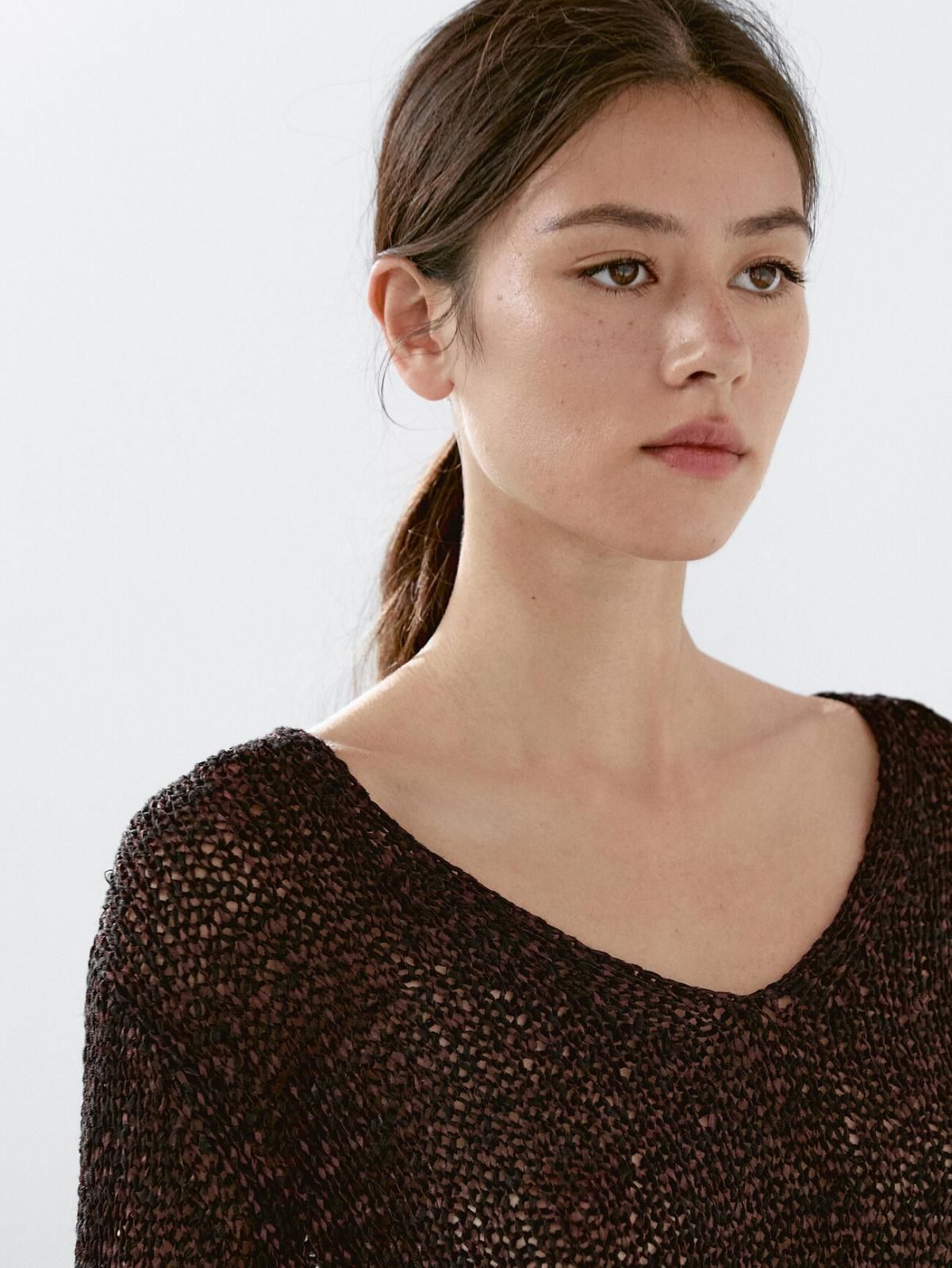 마시모두띠 투톤 브이넥 테크니컬 니트 스웨터 5799/732 BROWN - 상세 이미지 5