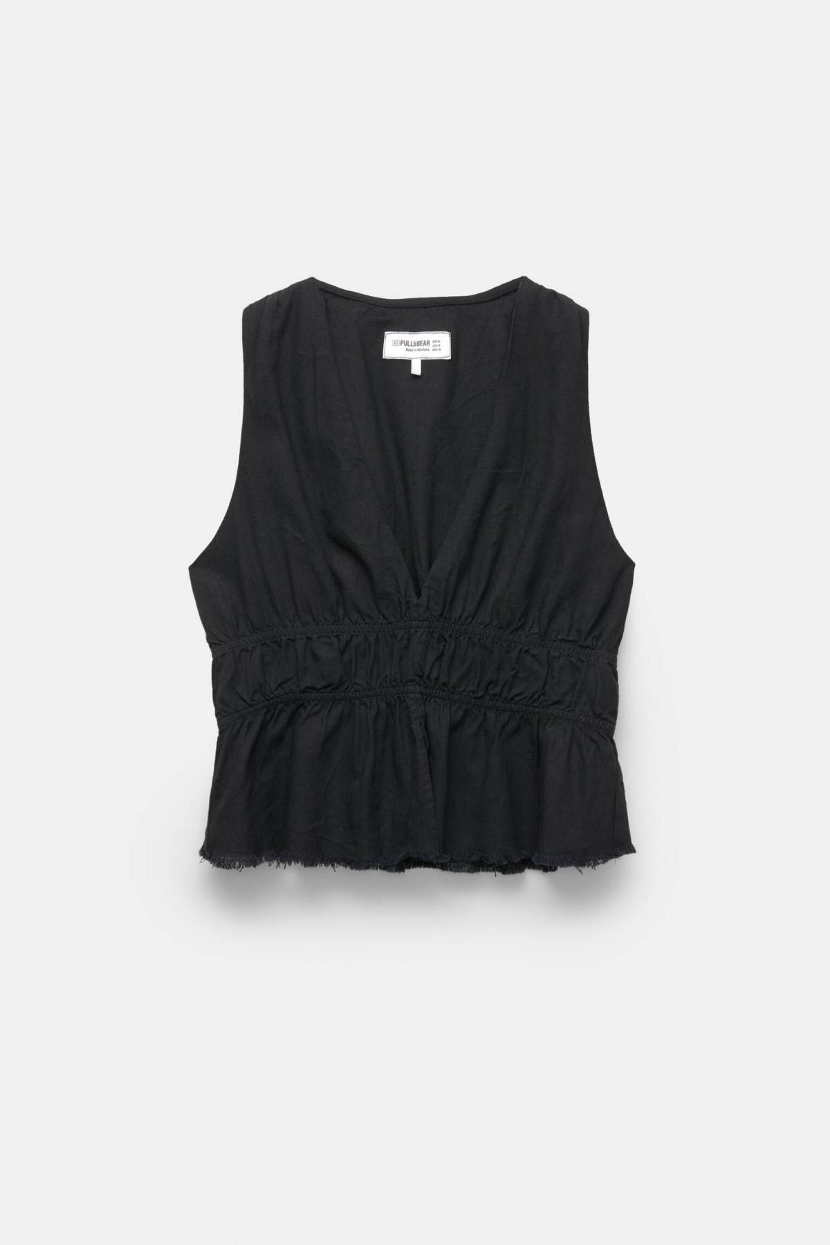 풀앤베어 러스틱 브이넥 린넨 블렌드 민소매 탑 7472/344 BLACK - 상품 이미지