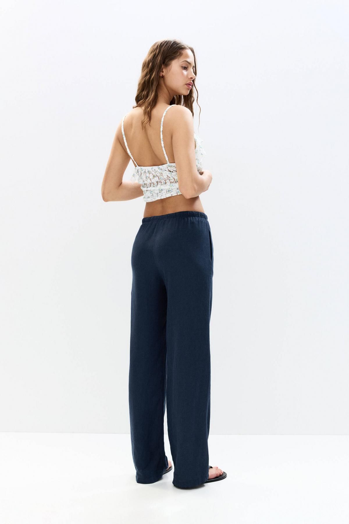 풀앤베어 내추럴 린넨 블렌드 미드웨이스트 조거 팬츠 3680/350 NAVY - 상세 이미지 4