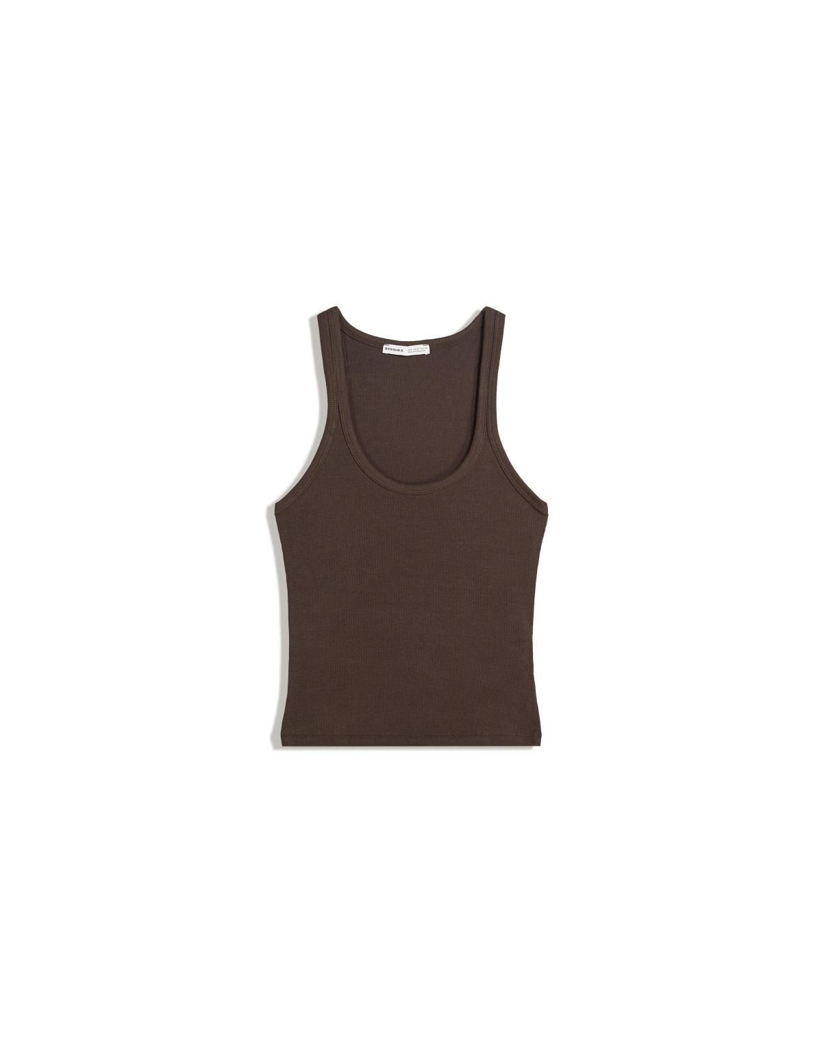 버쉬카 브라운 슬림핏 골지 민소매 티셔츠 2338/152 BROWN - 상품 이미지
