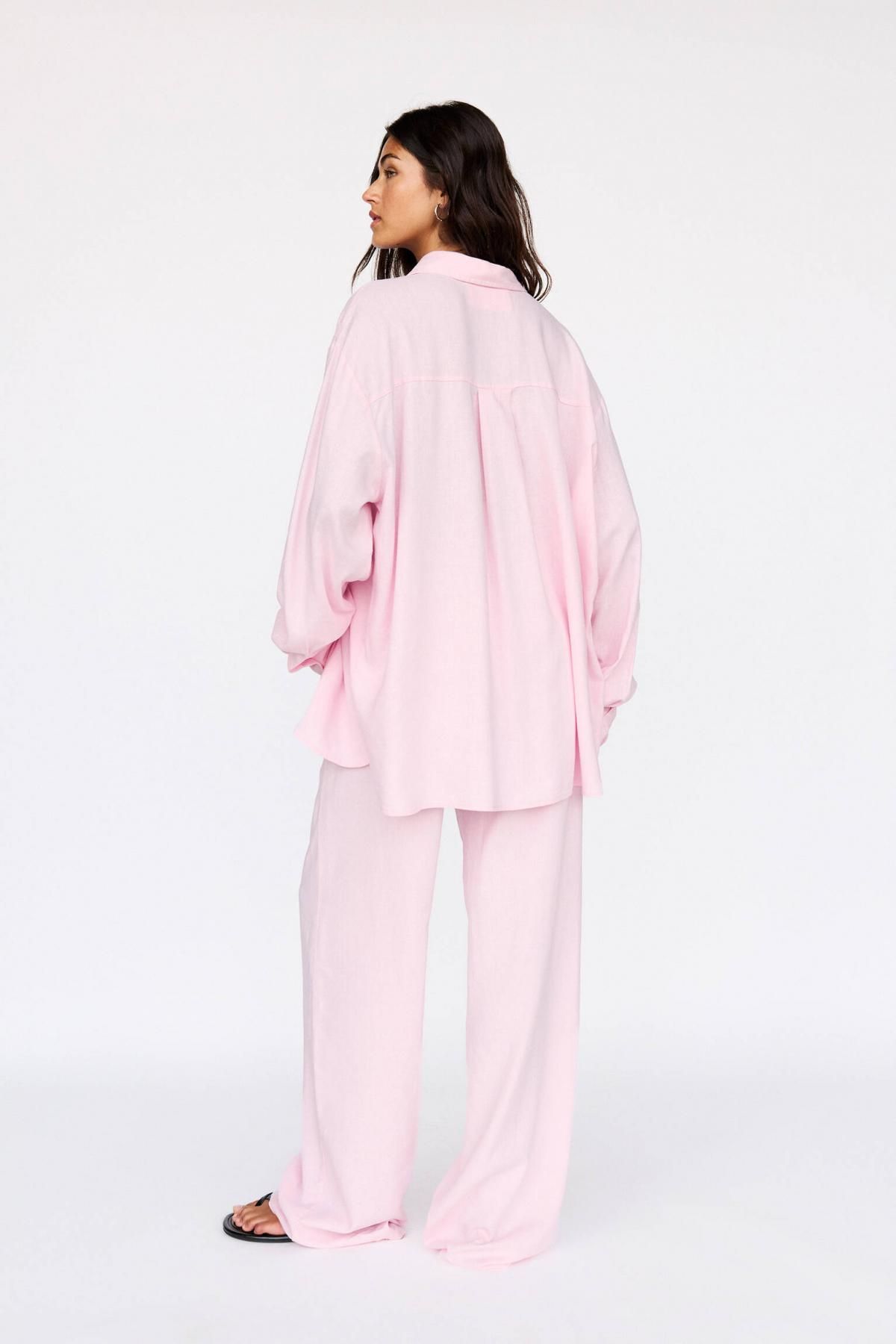 풀앤베어 오버사이즈 라이트핑크 린넨블렌드 긴팔 셔츠 7472/351 ROSE PINK - 상세 이미지 5