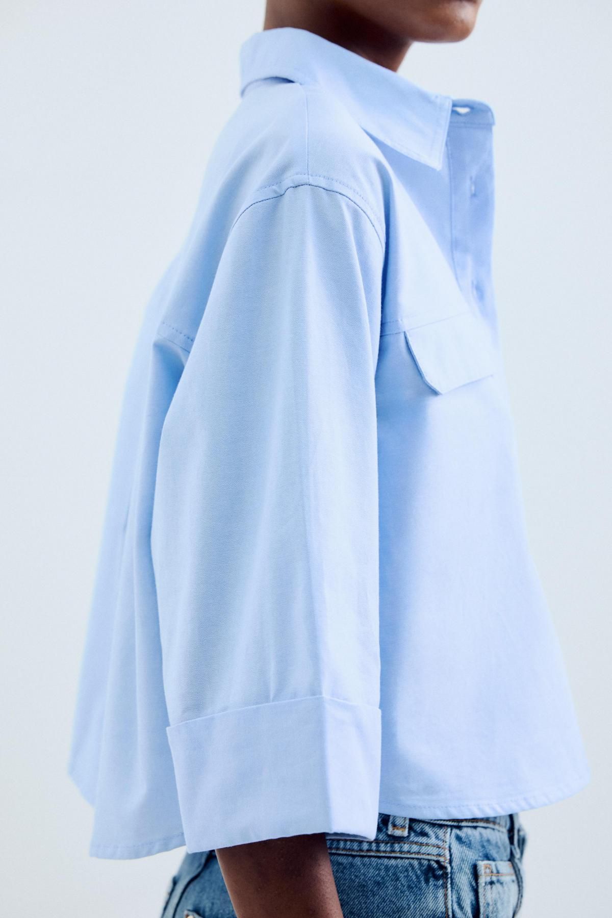 자라 테크니컬 오버핏 숏 옥스포드 셔츠 8112/867 LIGHT BLUE - 상세 이미지 4
