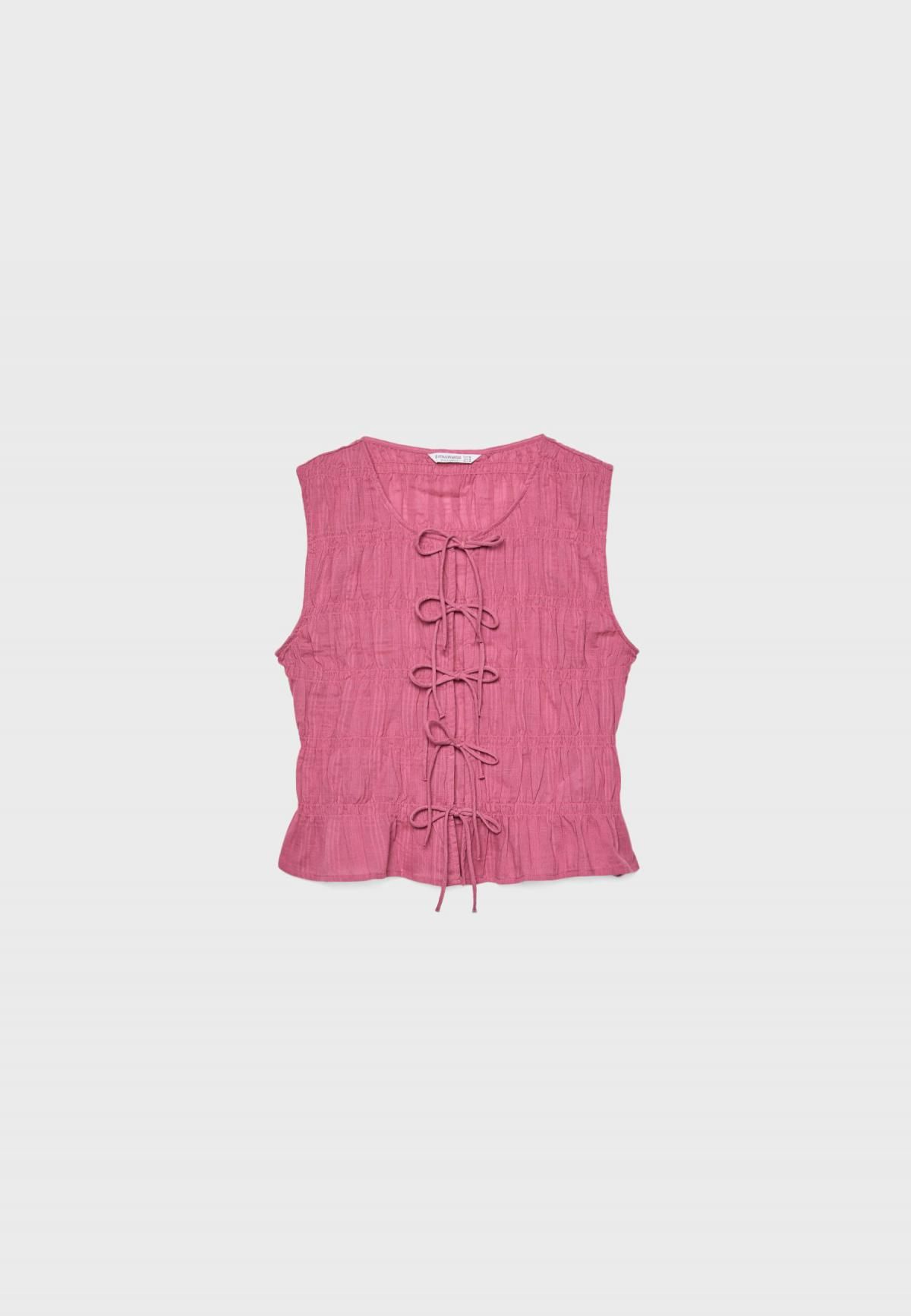스트라디바리우스 레이스업 크리즈드 스트레치 슬리브리스 탑 2057/683 NUDE PINK - 상품 이미지