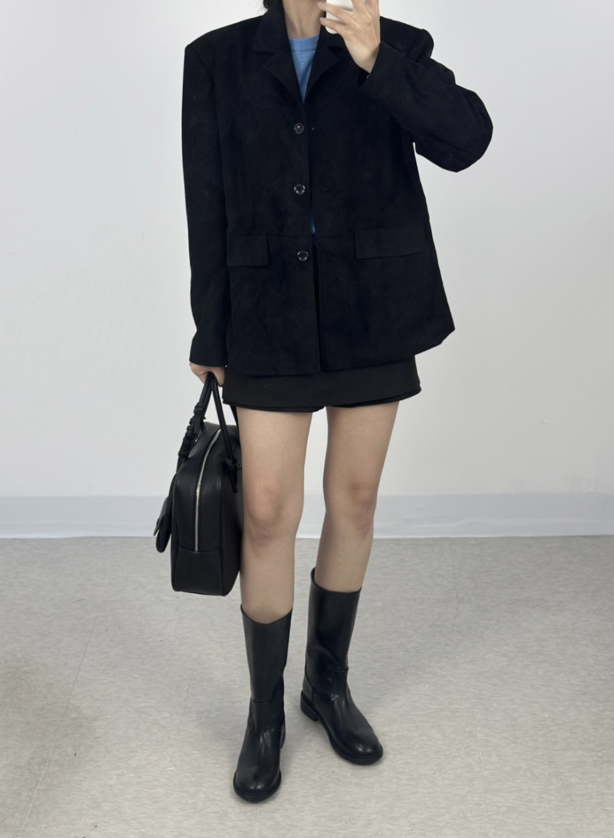 Eunice [Eunice] スエードハーフジャケットシングルジャケットオーバーフィットボクシールーズフィットショルダーパッドブラウンベージュ春秋シーズントランジットシーズン 44 サイズ 55 サ