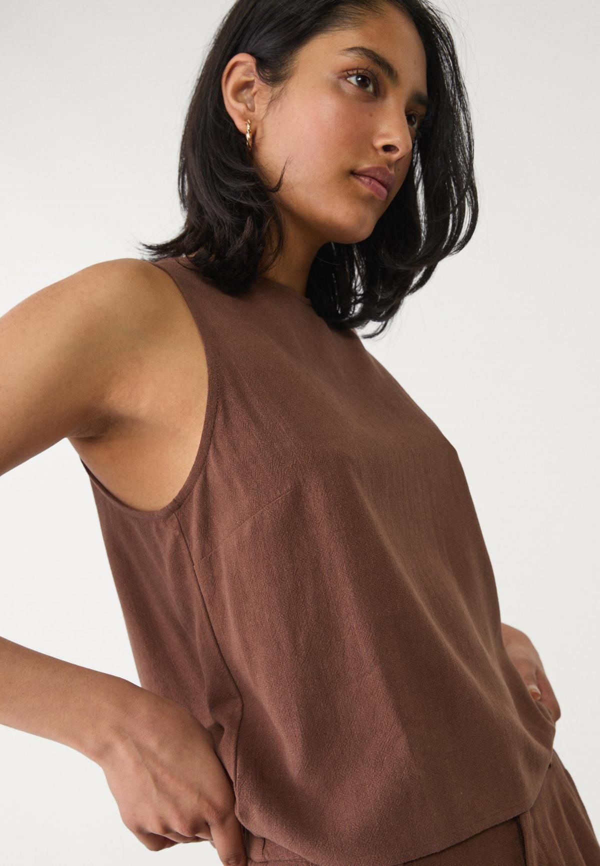 스트라디바리우스 린넨 블렌드 하이웨스트 쇼츠 1396/559 BROWN - 상세 이미지 4