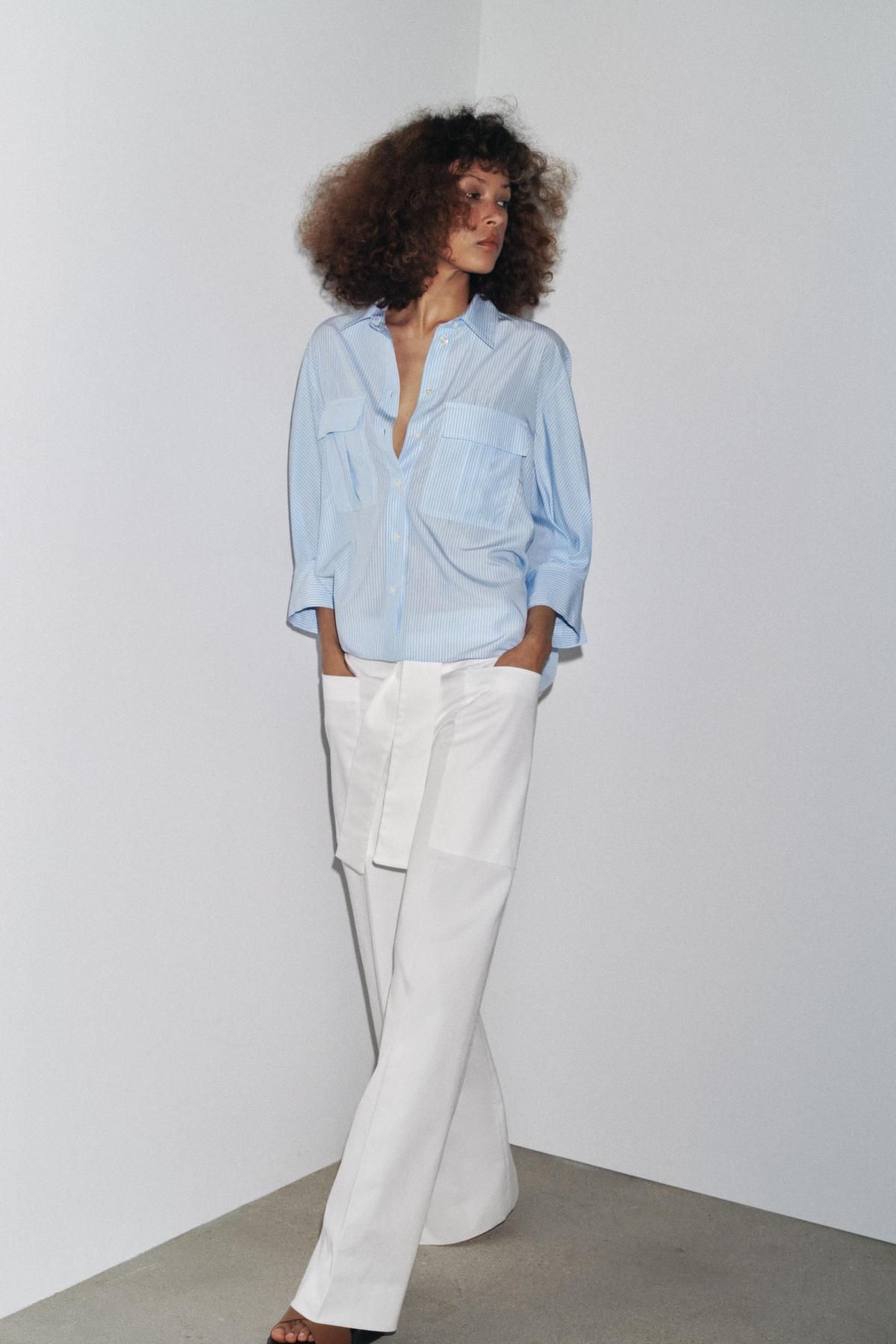 자라 오버핏 스트라이프 셔츠 ZW 컬렉션 3304/620 BLUE/WHITE - 상세 이미지 2