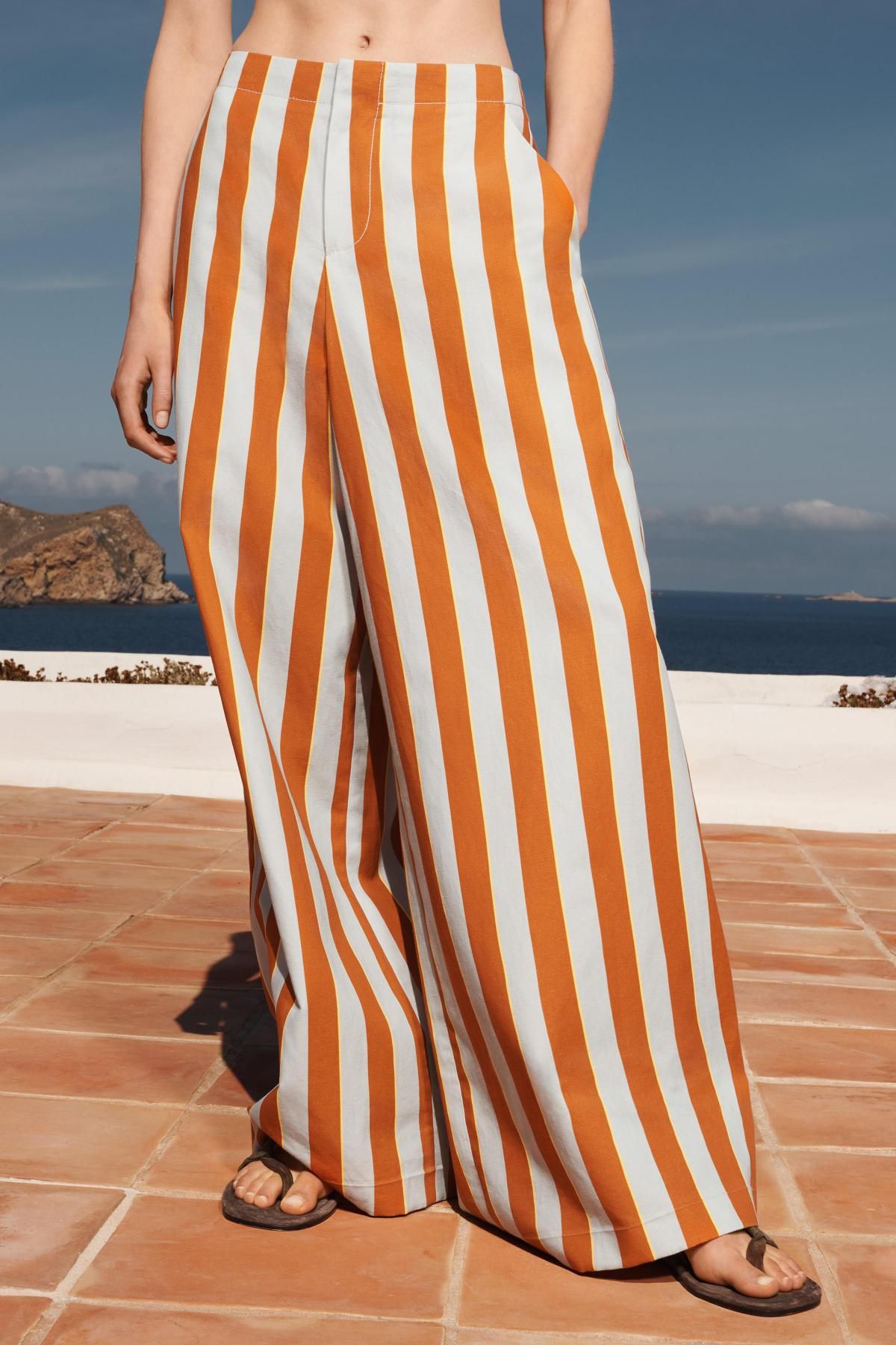 자라 스트라이프 와이드 팬츠 3726/778 ORANGE - 메인 이미지