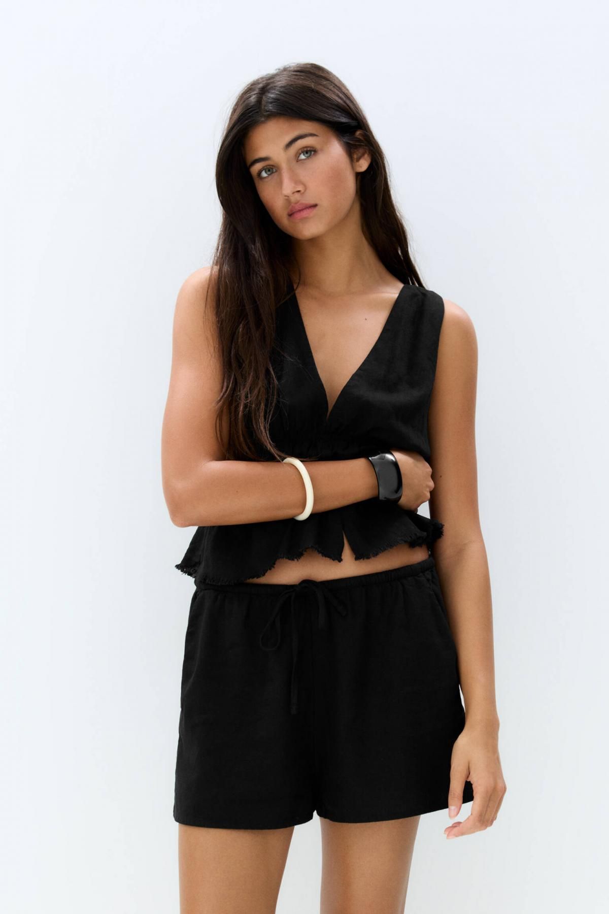 풀앤베어 린넨블렌드 밴딩 숏팬츠 7696/328 BLACK - 상세 이미지 3