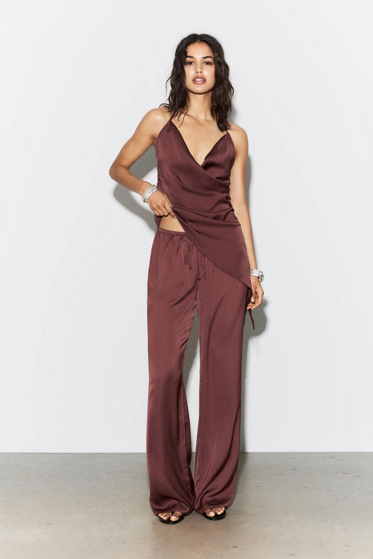 풀앤베어 샤이니 새틴 조거 팬츠 7675/322 BROWN - 상세 이미지 3