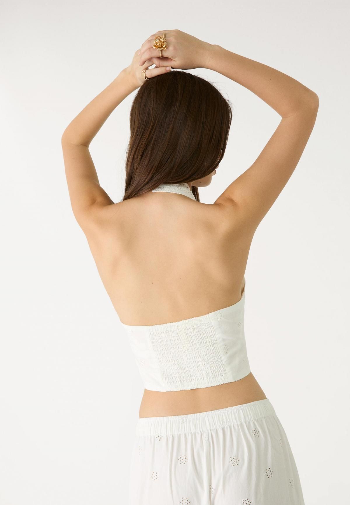 스트라디바리우스 자수 크롭 홀터넥 탑 8139/250 WHITE - 상세 이미지 3