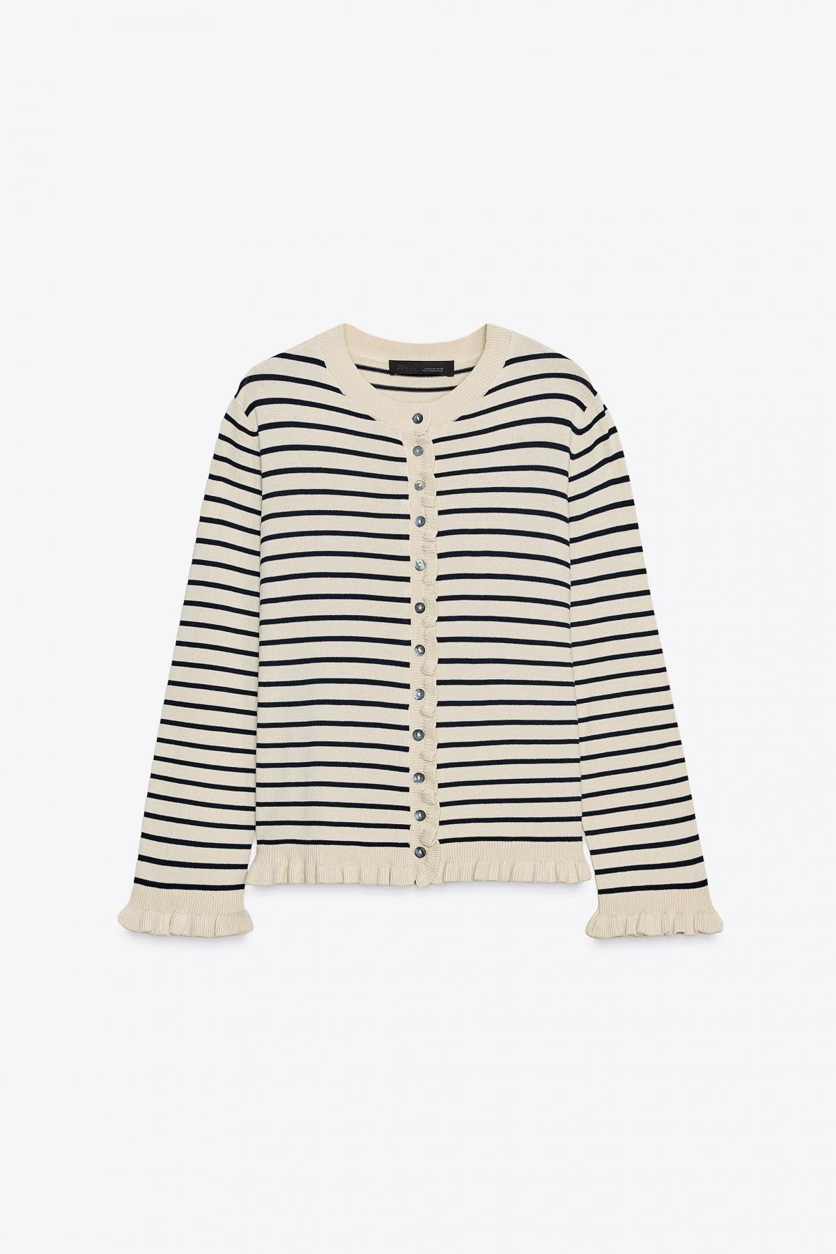 자라 스트라이프 러플트림 라운드넥 카디건 3433/100 STRIPED - 상품 이미지