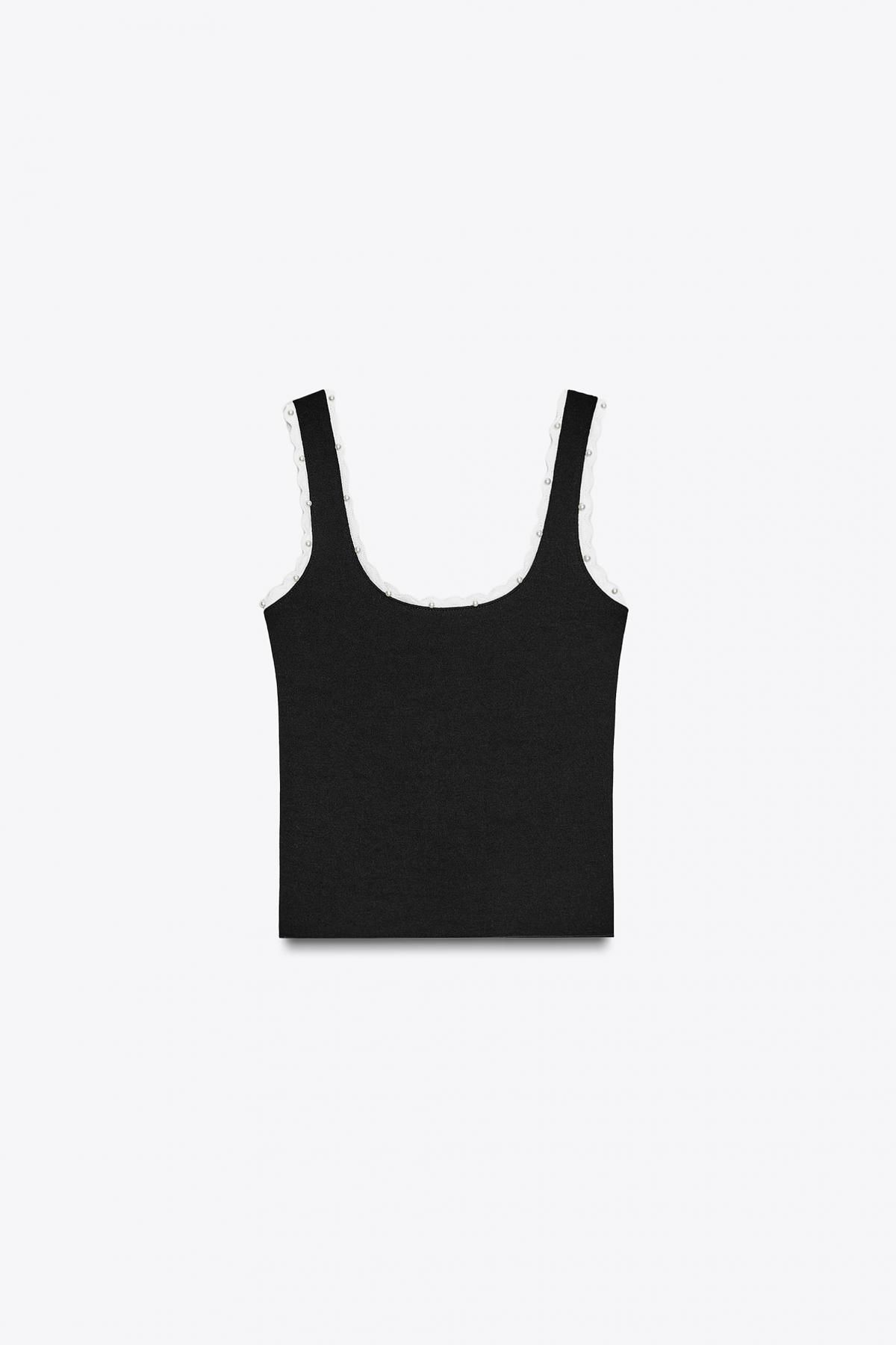 자라 진주장식 스퀘어넥 스트레치 니트 민소매 탑 5584/135 BLACK - 메인 이미지