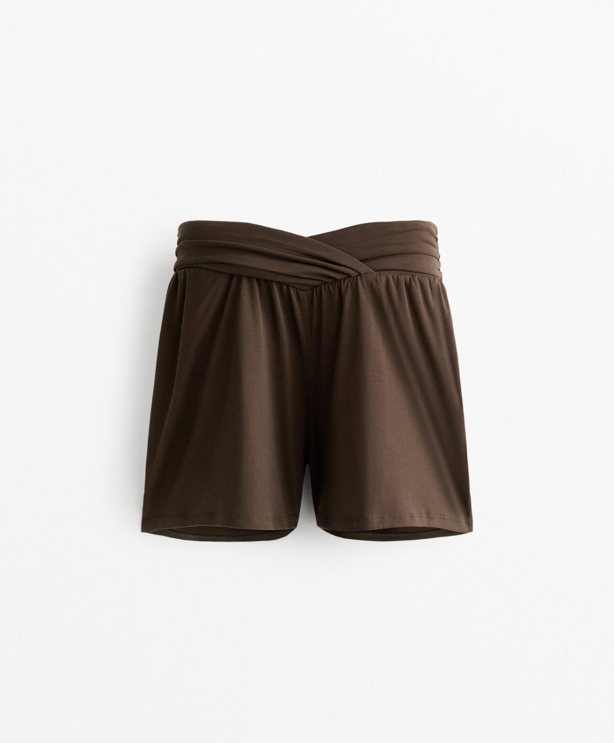 오이쇼 모달 와이드 브이컷 웨이스트 숏팬츠 3327/555 DARKBROWN - 상품 이미지