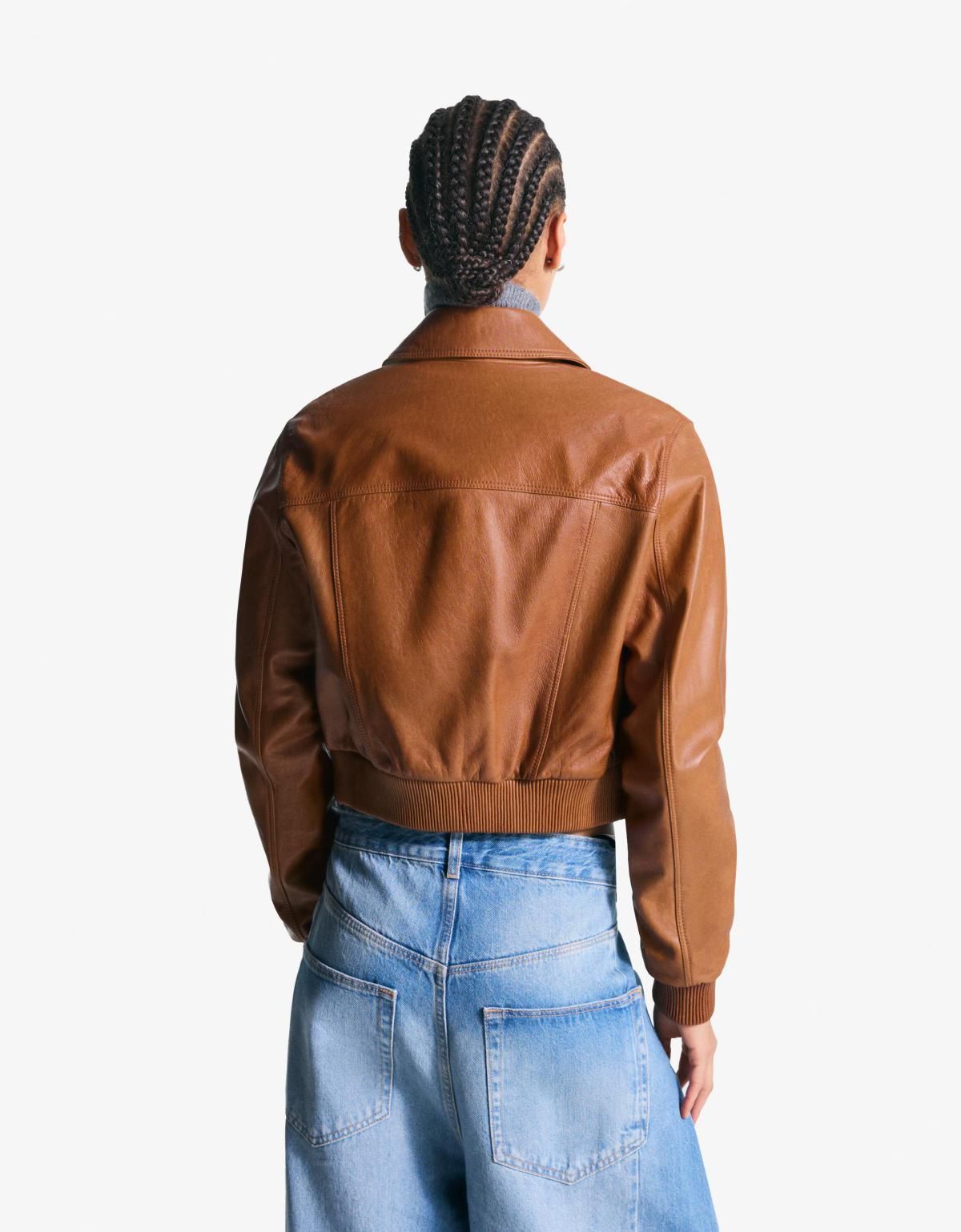 버쉬카 크롭 테크니컬 레더 브라운 재킷 1478/100 BROWN - 상세 이미지 5