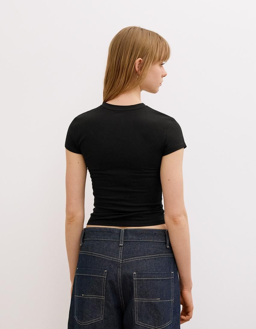 버쉬카 레터링 크롭핏 반팔 티셔츠 2686/807 BLACK - 상세 이미지 3