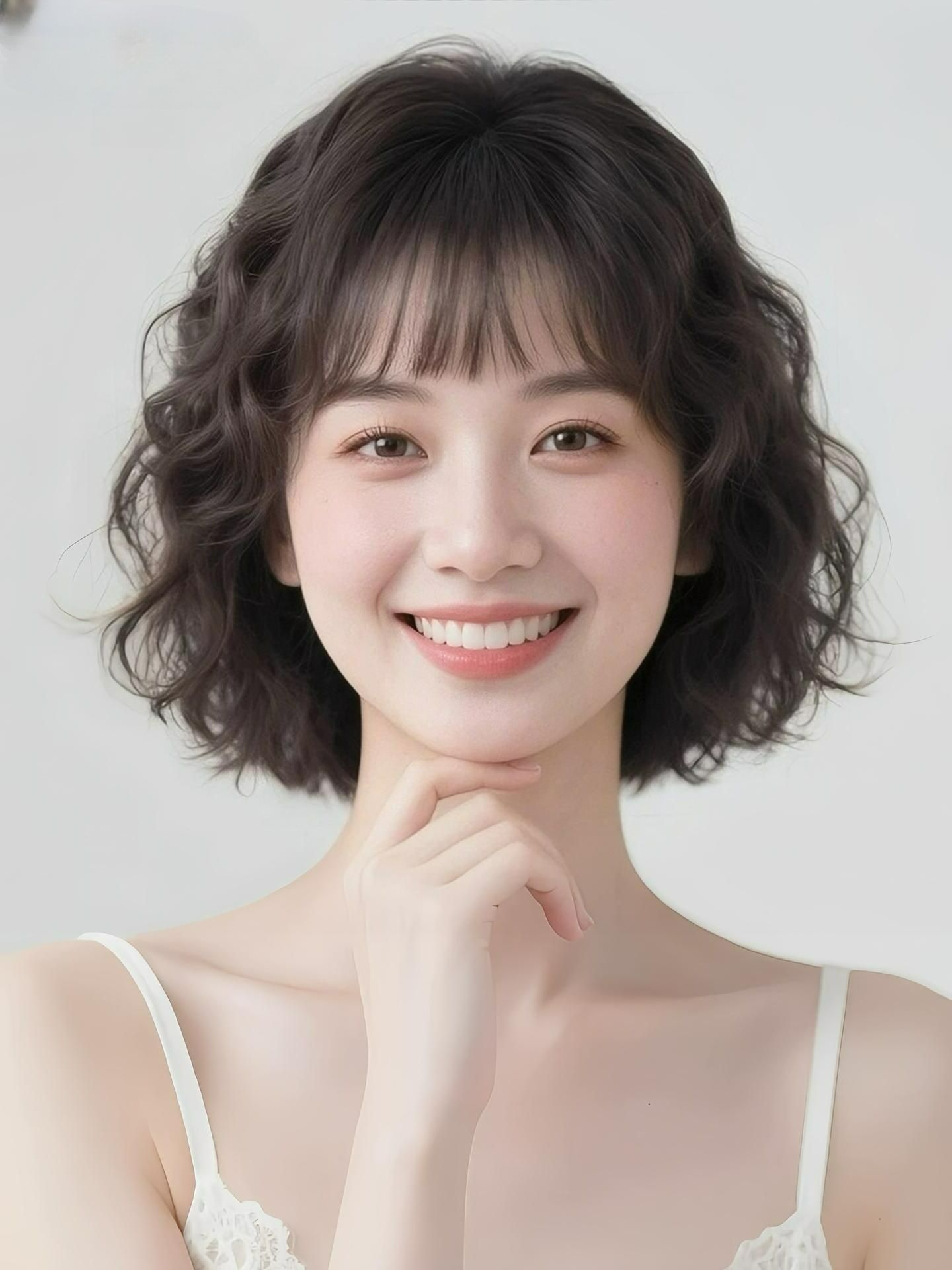 여성용 짧은 웨이브 펌 가발 100% 인모 진짜 머리카락 항암가발 엄마 모카브라운-스파이럴-100 자연 - 메인 이미지