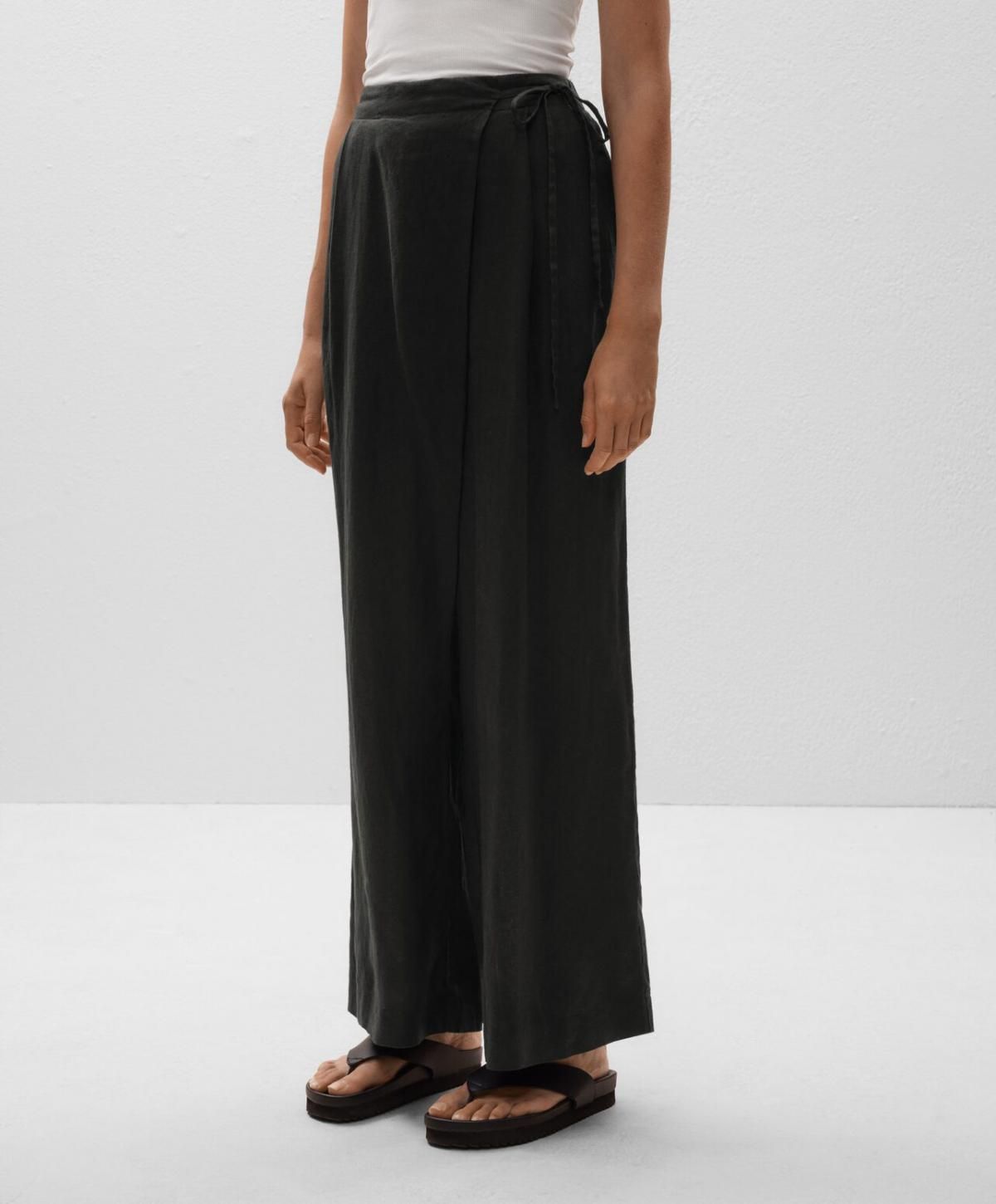 오이쇼 린넨 와이드 스트레이트 랩 사롱 팬츠 3352/873 BLACK - 상품 이미지