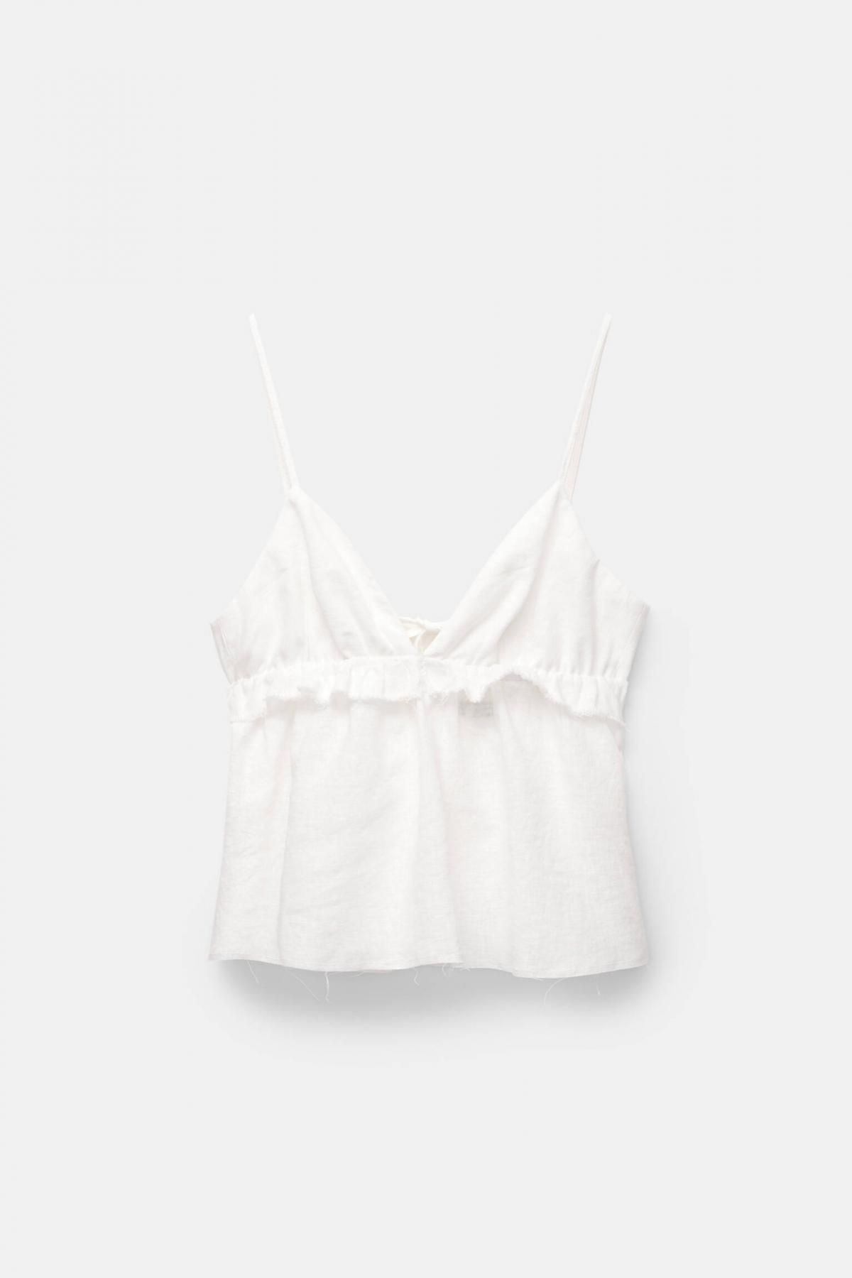 풀앤베어 러플 린넨 블렌드 브이넥 민소매 블라우스 7472/343 WHITE - 상품 이미지