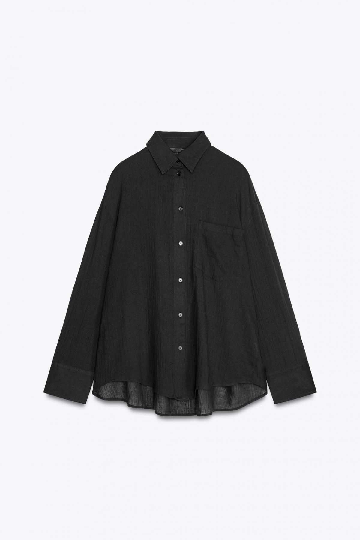 자라 오버사이즈 코튼 거즈 긴팔 셔츠 7521/079 BLACK - 메인 이미지