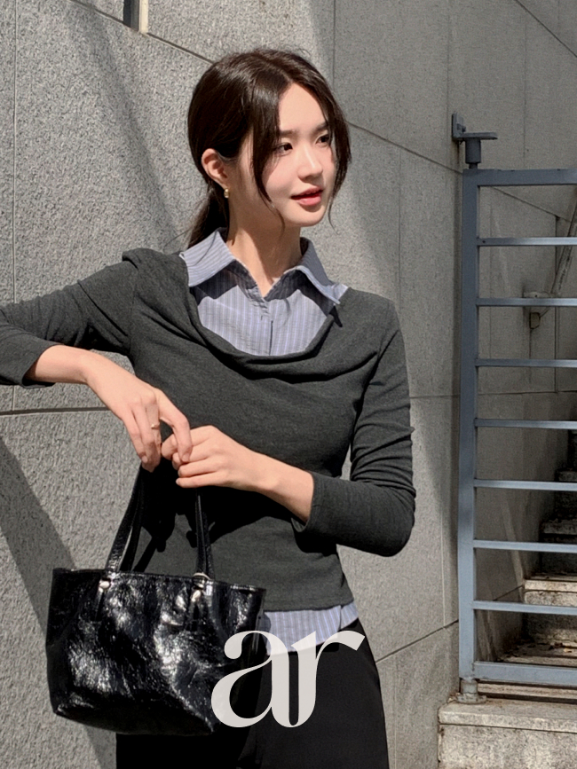 셔링 레이어드 티셔츠 ts4746 - 상세 이미지 3
