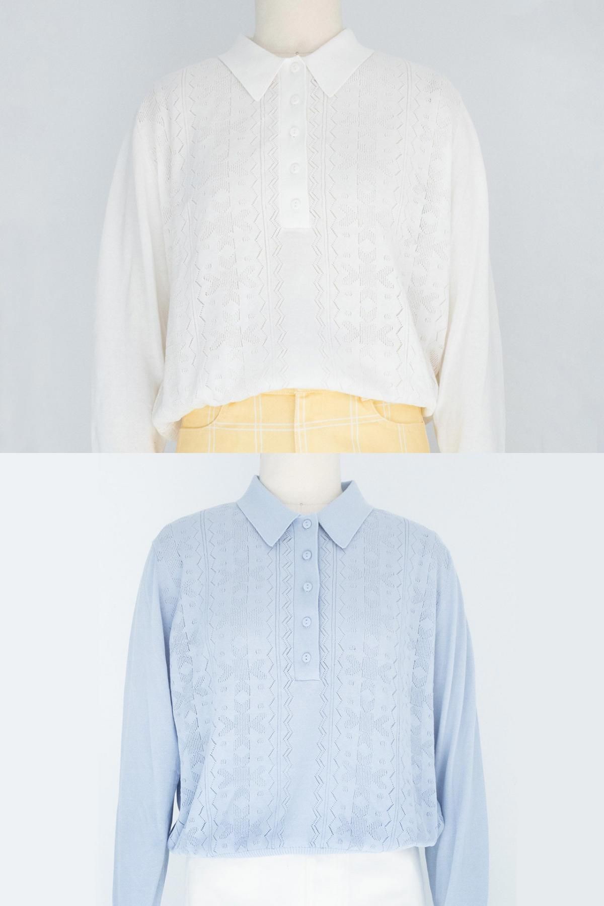 타이니코튼 미니멀 카라 니트 JERSEY FRANK CALADO SS25-772104 BLANCO - 상세 이미지 3
