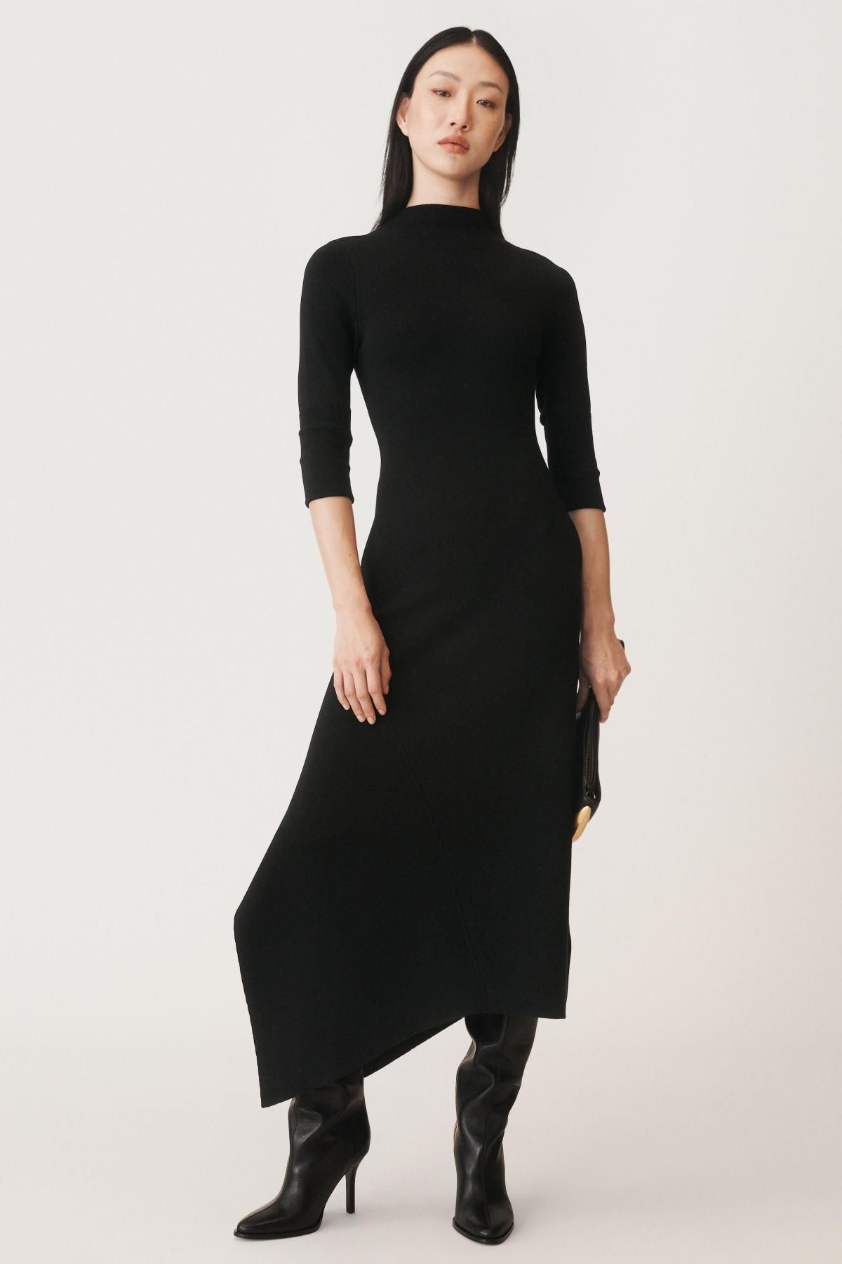 자라 울블렌드 하이넥 언발란스 롱 원피스 2893/085 BLACK - 상세 이미지 2
