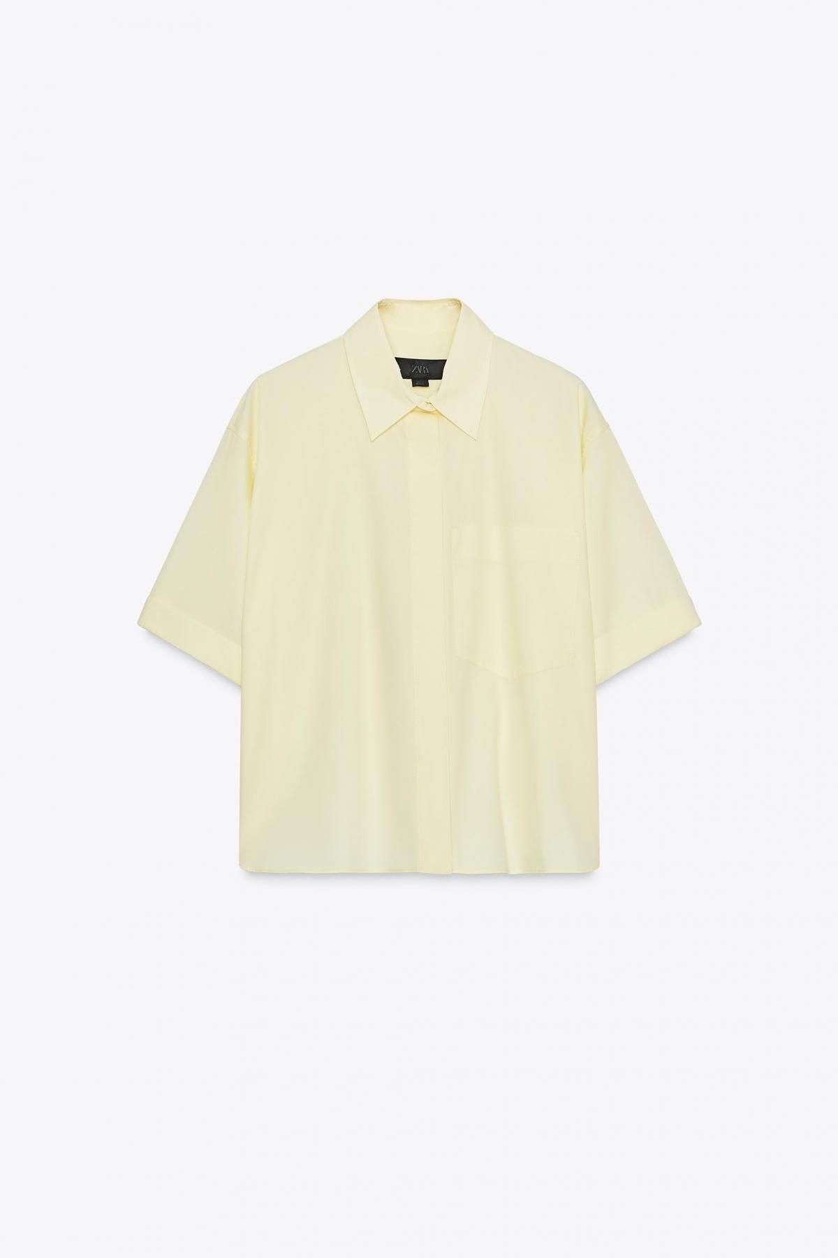 자라 미니멀 포켓 포플린 반팔 셔츠 7962/174 YELLOW - 메인 이미지