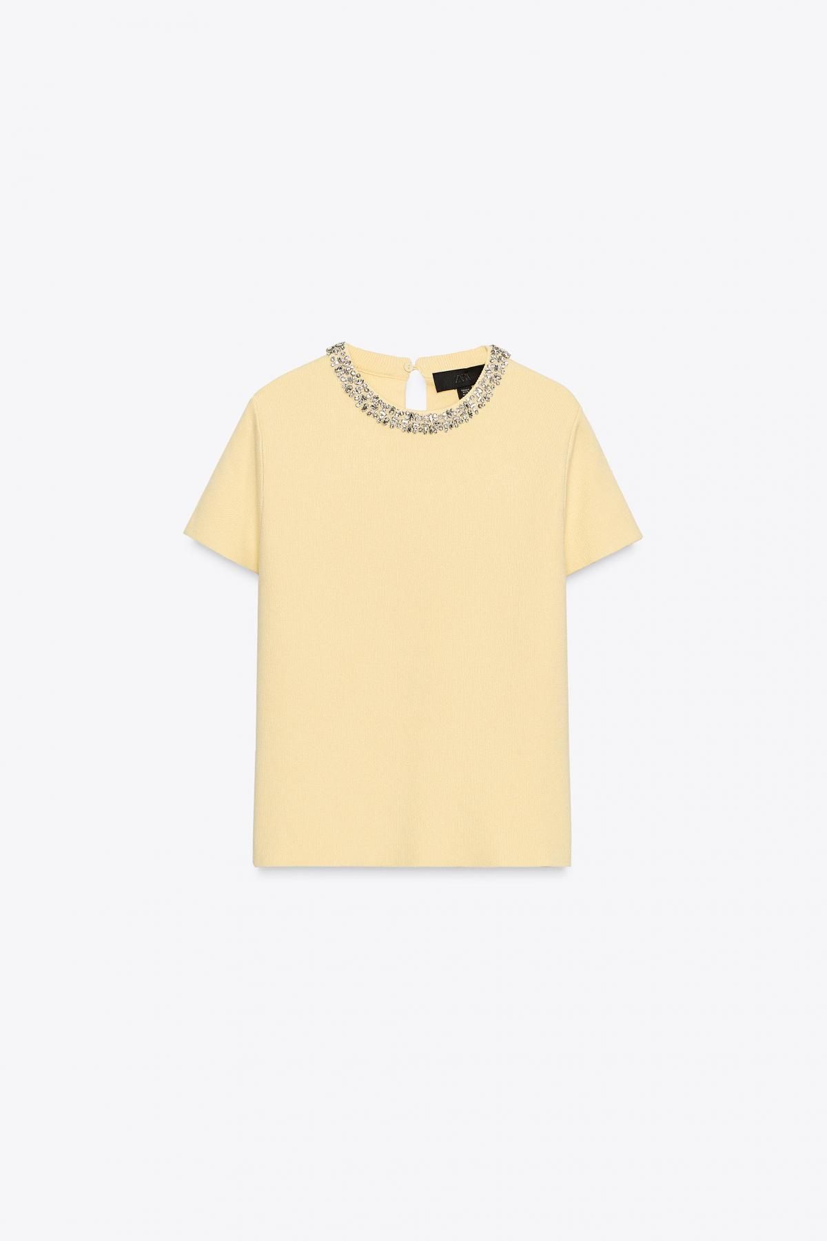 자라 젬엠벨리쉬드 라운드넥 니트 반팔 탑 5755/039 LIGHT YELLOW - 메인 이미지