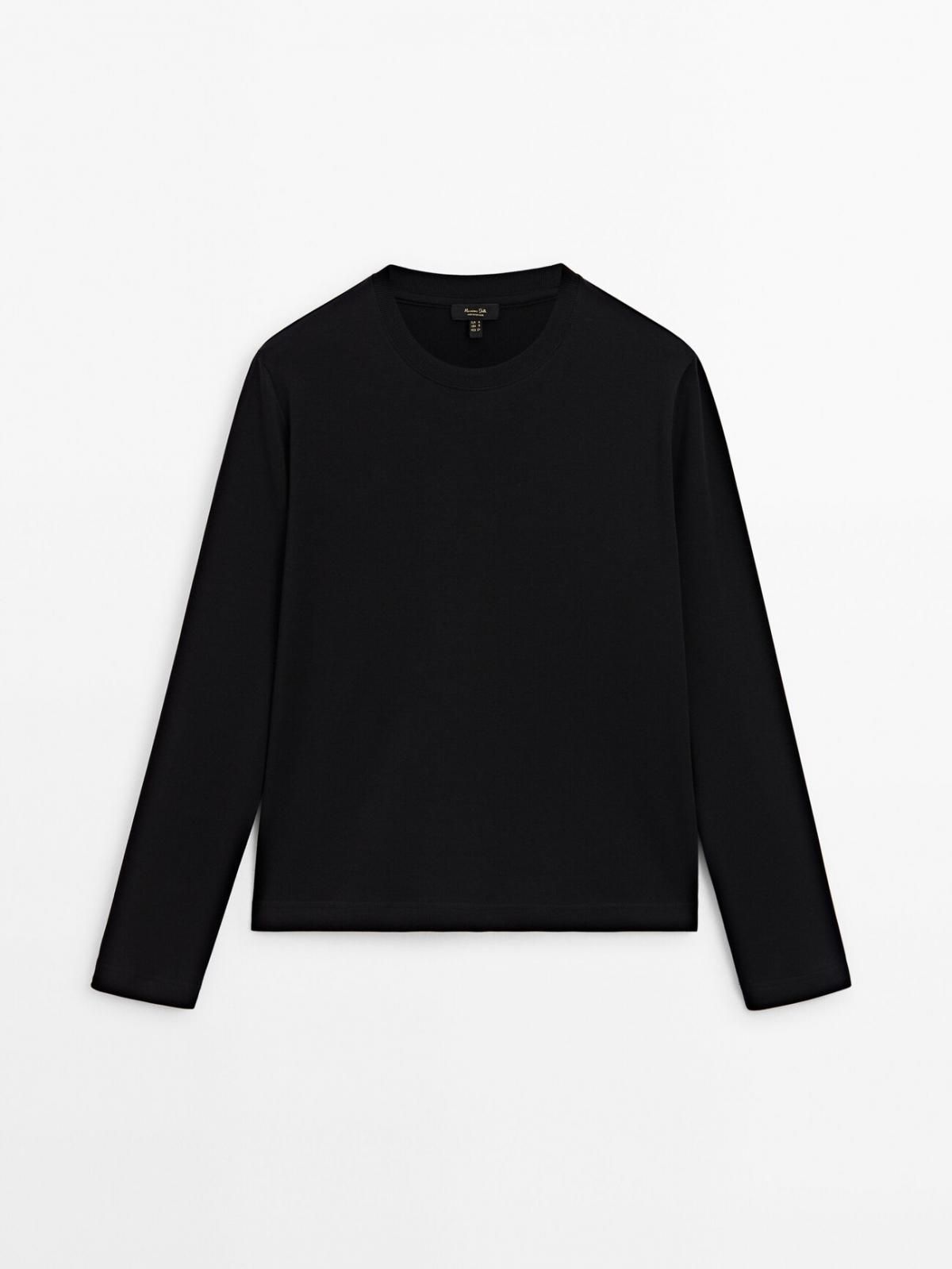마시모두띠 미니멀 코튼 롱슬리브 크루넥 티셔츠 6820/906 BLACK - 상품 이미지