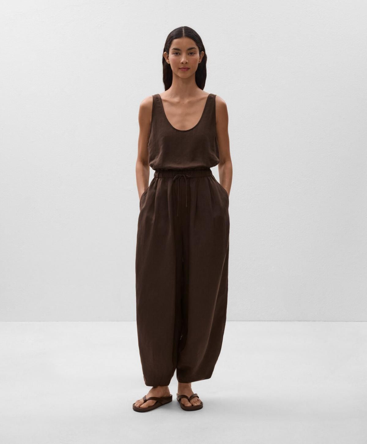 오이쇼 린넨 밴딩 점프수트 브라운 3401/859 DARKBROWN - 상세 이미지 5