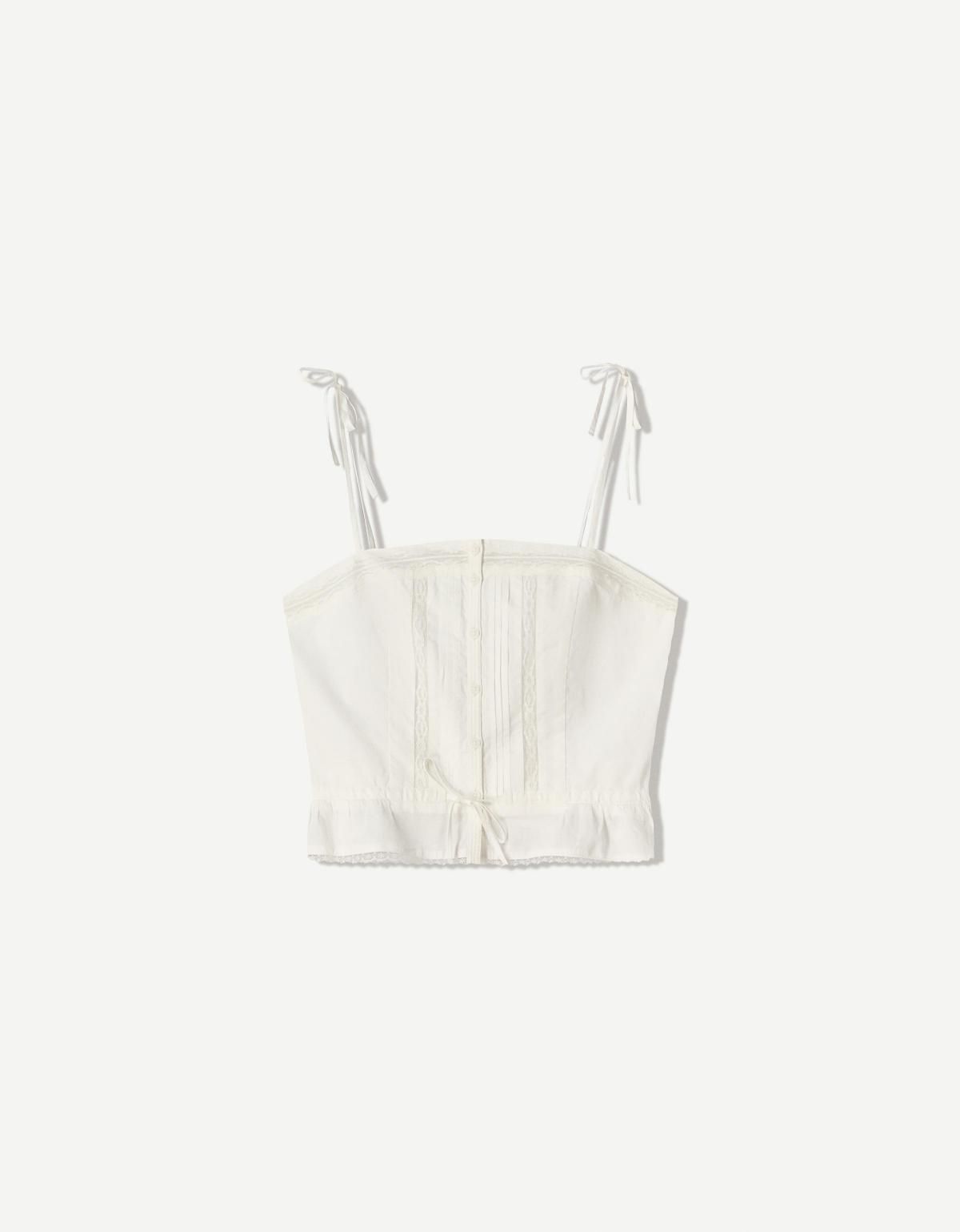 버쉬카 레이스업 스트랩 민소매 크롭 탑 3758/105 WHITE - 상품 이미지