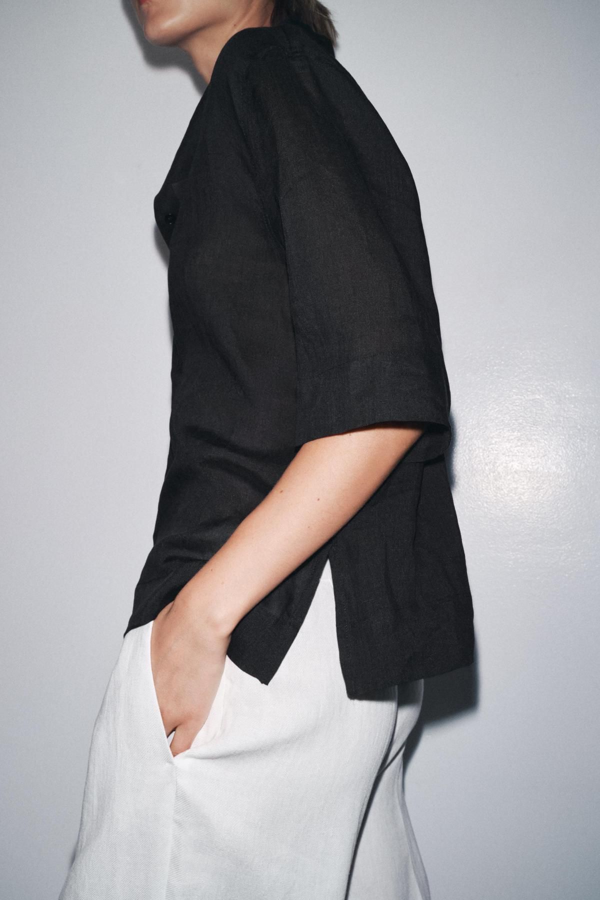 자라 오버핏 블랙 라미 반팔 셔츠 3732/927 BLACK - 상세 이미지 5