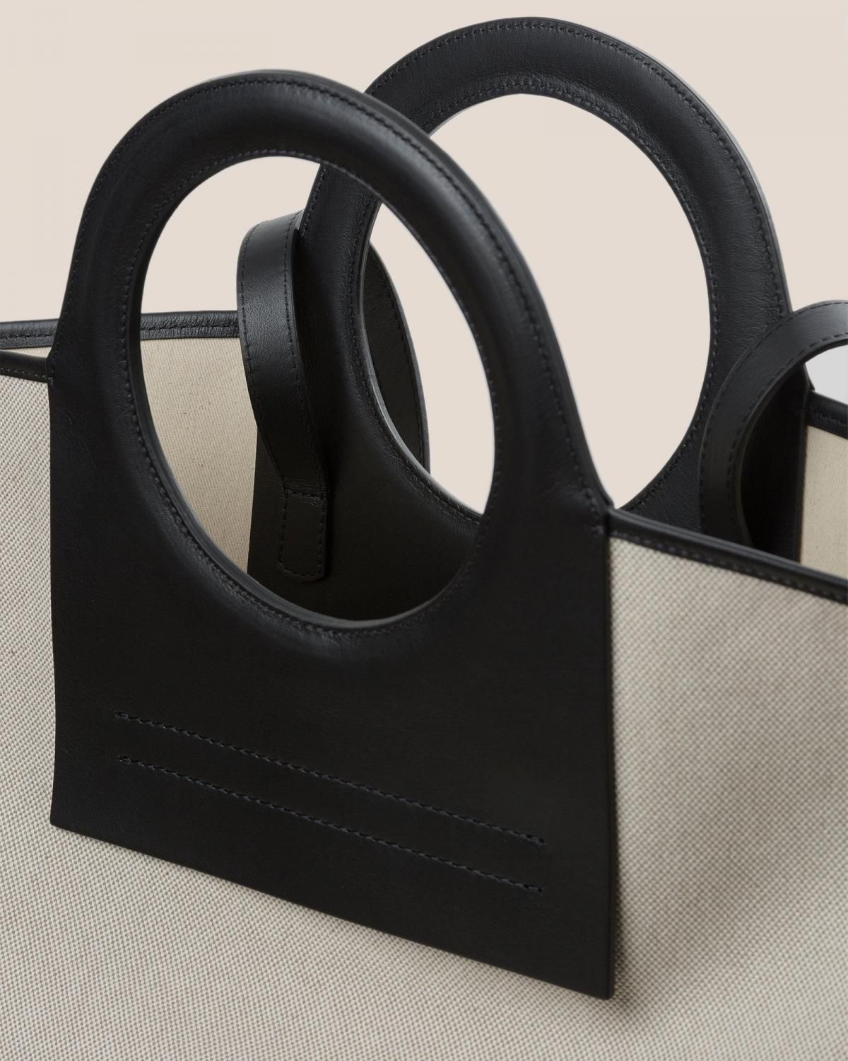헤레우 CALA L 가죽 트림 캔버스 토트백 7697105649880 BEIGE/BLACK - 상세 이미지 3