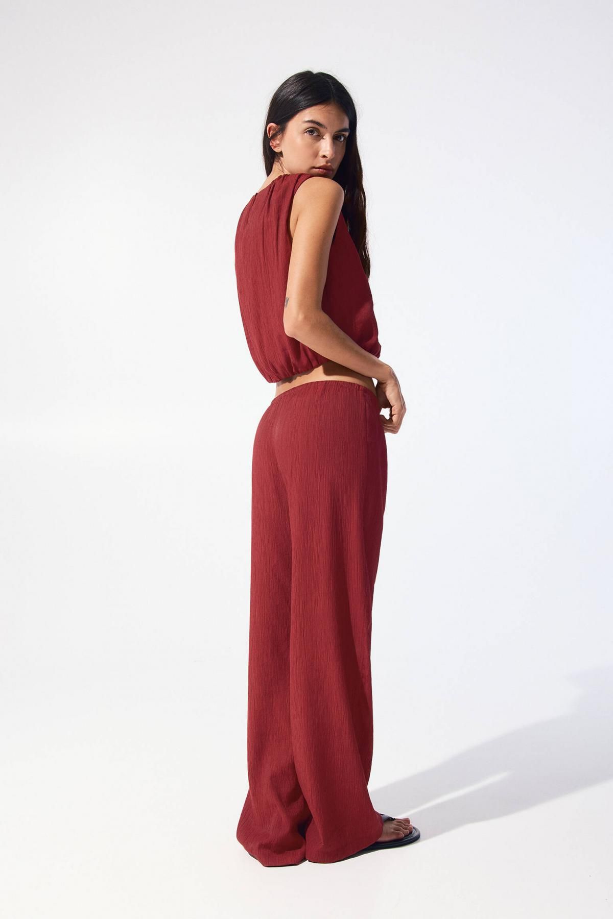 풀앤베어 내추럴 와이드핏 러스틱 파자마 조거 팬츠 3680/389 MAROON - 상세 이미지 3