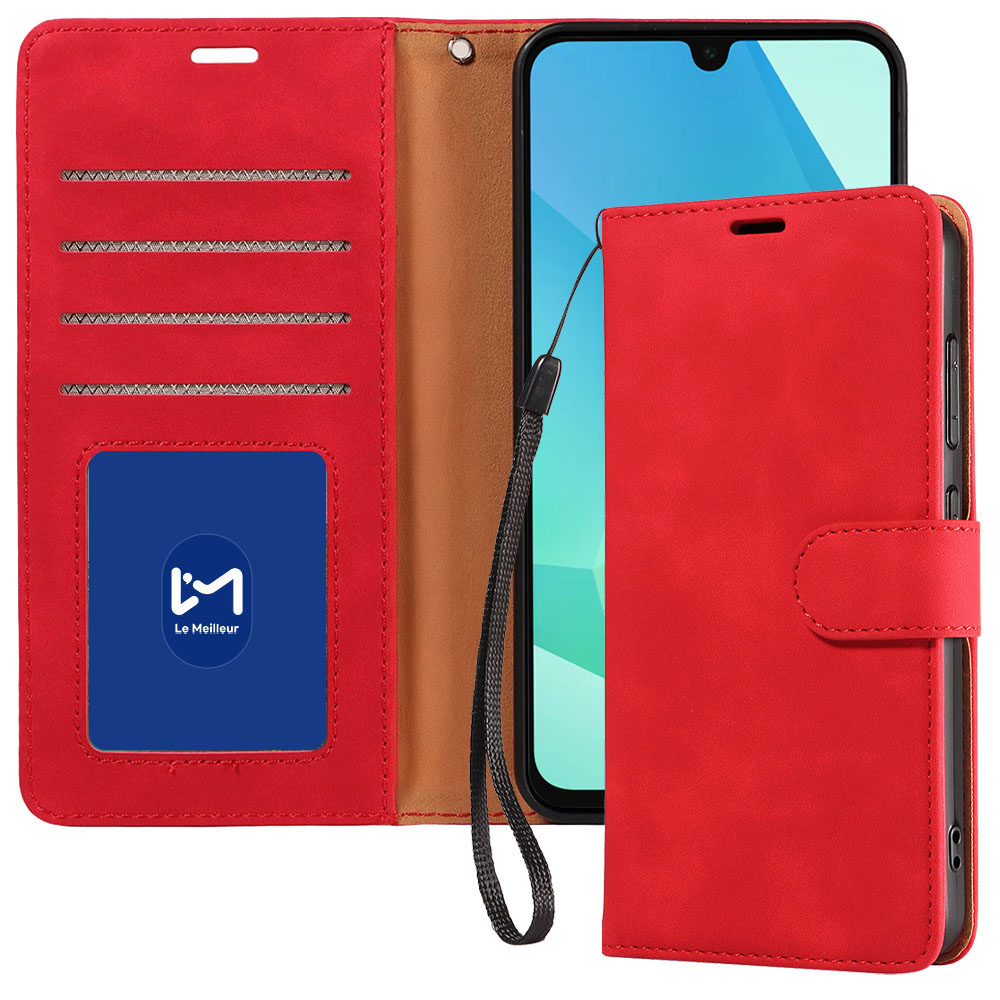 르메이어 가죽 카드수납 폴리오 지갑형 케이스 레드, 갤럭시A16 - 상품 이미지