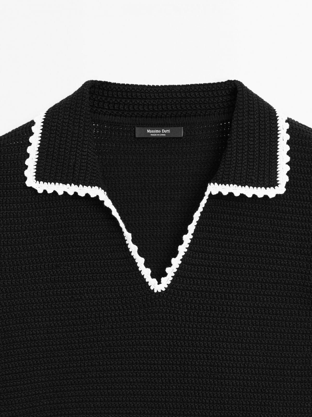 마시모두띠 크로셰 브이넥 코튼 니트 반팔 카라 티셔츠 5731/683 BLACK - 상세 이미지 5