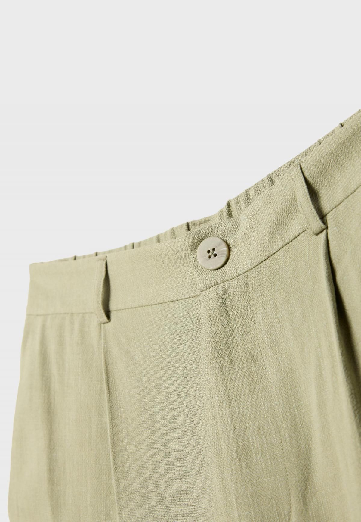 스트라디바리우스 하이웨이스트 린넨 블렌드 와이드 스트레이트 팬츠 8253/325 KHAKI - 상세 이미지 3