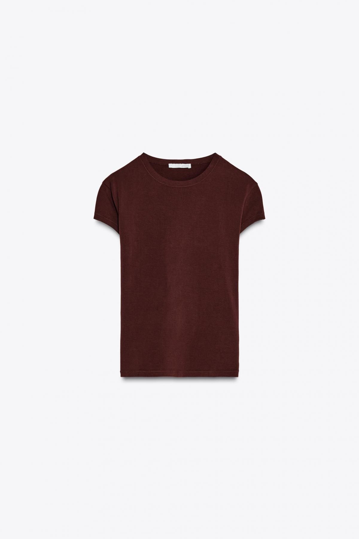 자라 슬림핏 라운드넥 라이트웨이트 반팔 티셔츠 4174/325 BURGUNDY - 메인 이미지