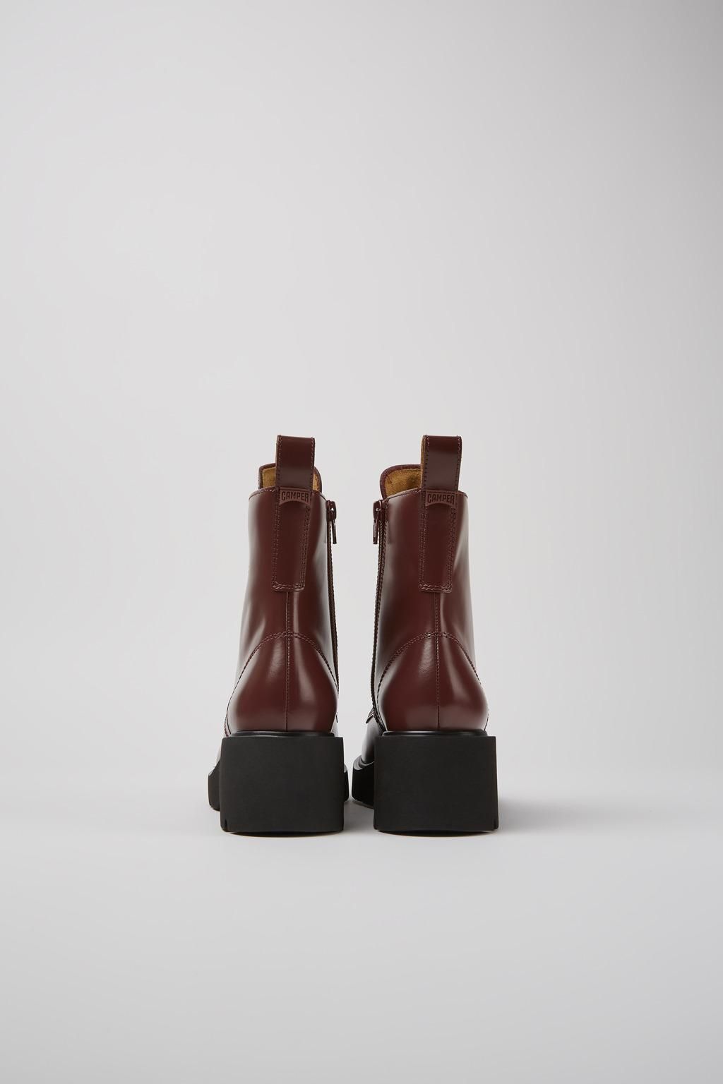 캠퍼 청키 버건디 레더 어반 레이스업 앵클부츠 Milah K400577-007 BURGUNDY - 상세 이미지 3