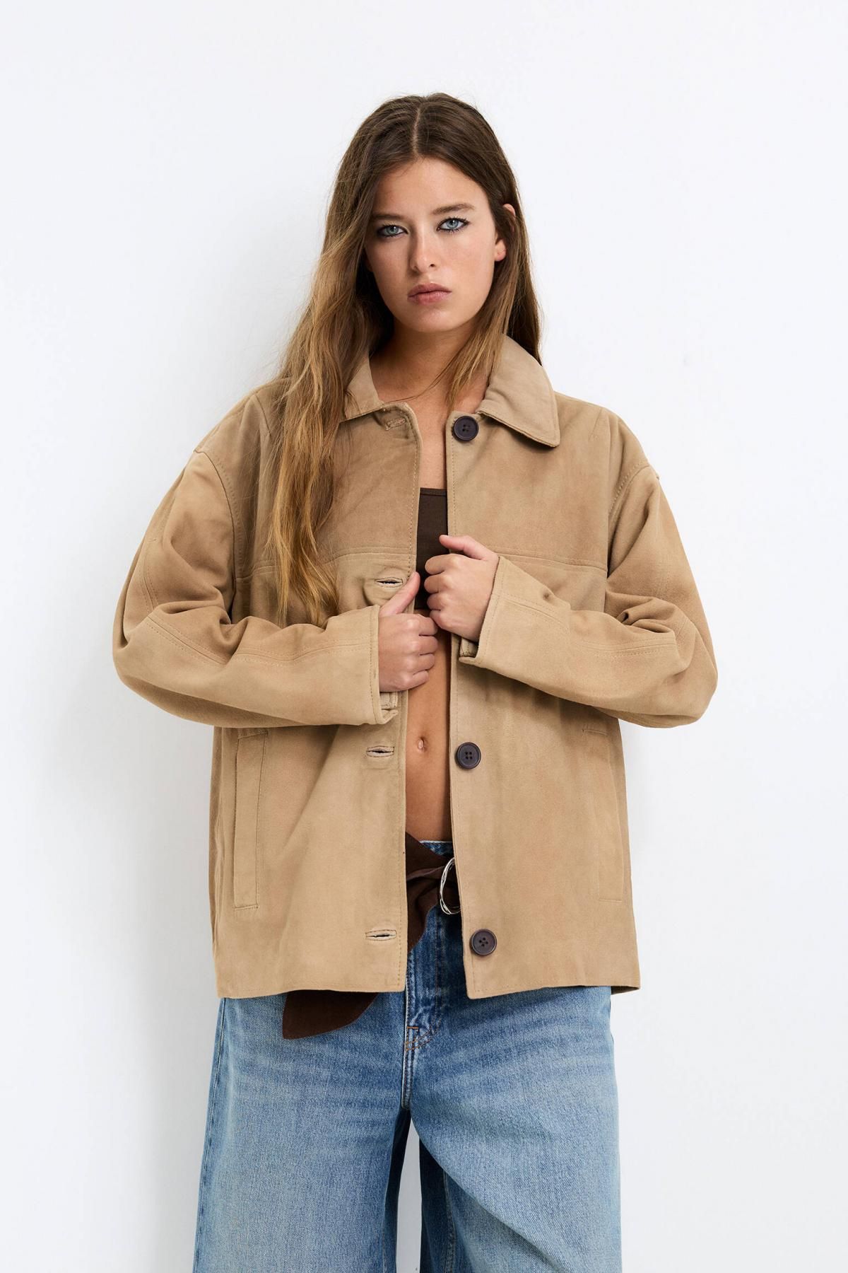 풀앤베어 프리미엄 스웨이드 레더 재킷 3752/398 BEIGE - 상세 이미지 3