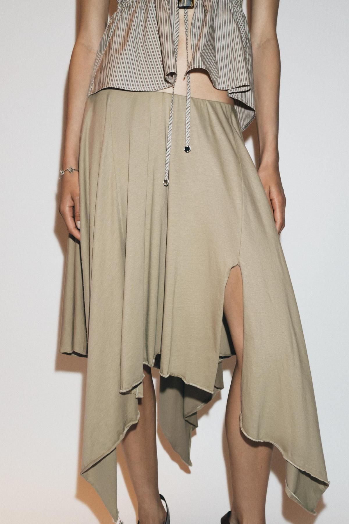 자라 코튼 언밸런스 미디 스커트 6050/350 LIGHT KHAKI - 상세 이미지 4