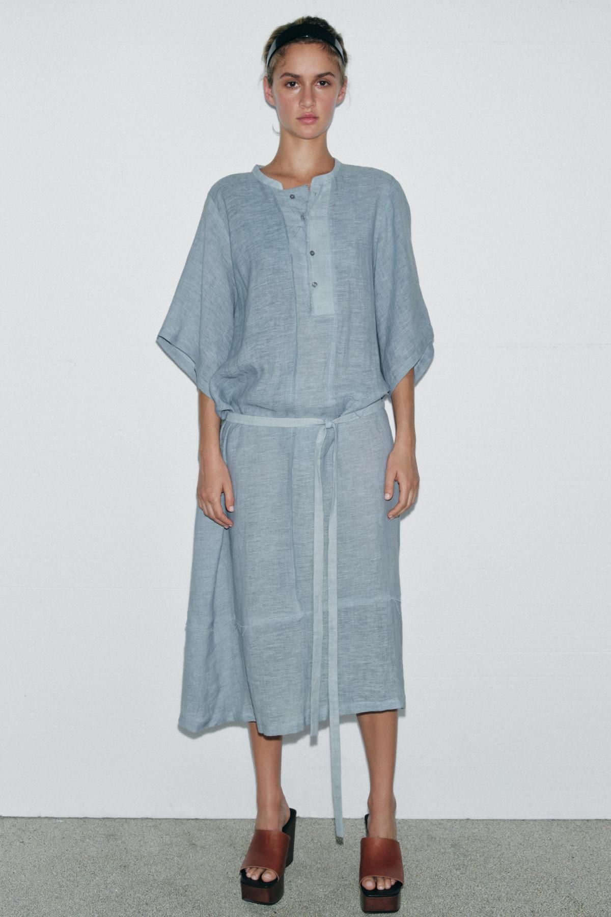 자라 린넨블렌드 미디 셔츠 원피스 9059/801 BLUE / GREY - 상세 이미지 2