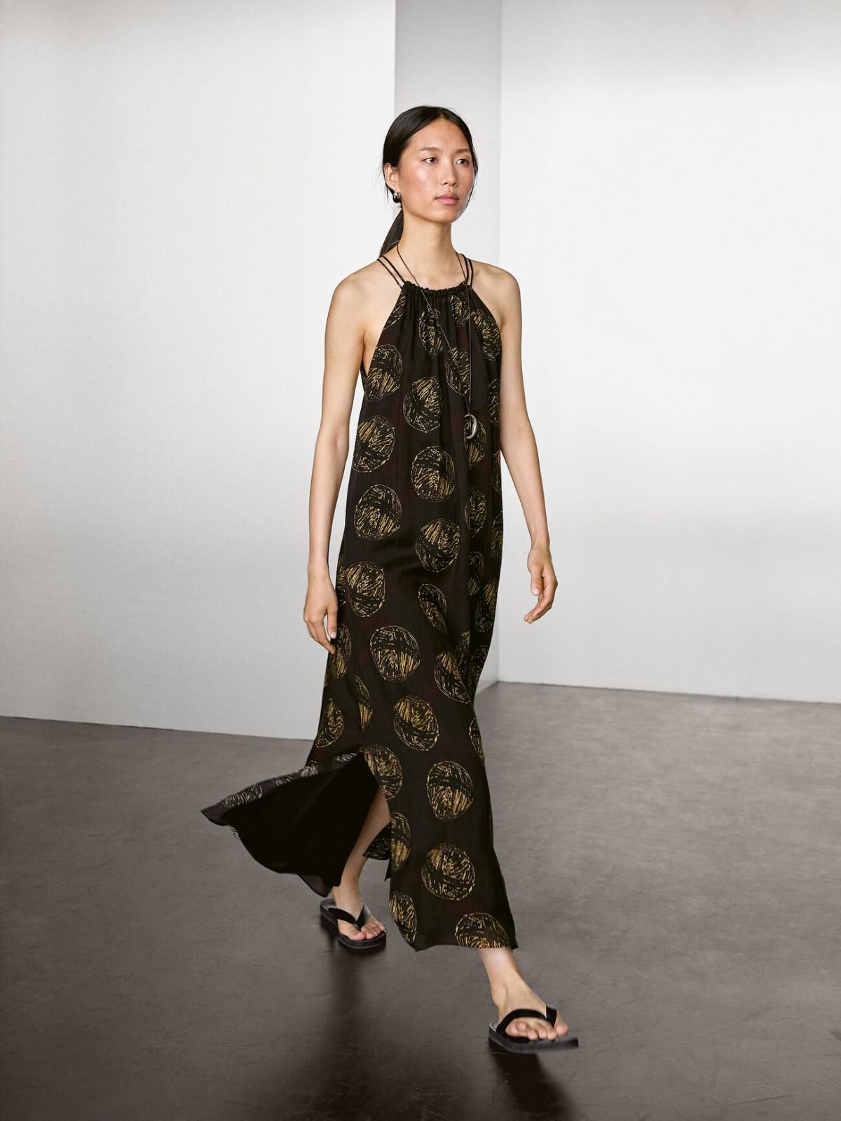 마시모두띠 프린트 라미 블렌드 롱 홀터넥 원피스 6604/808 BROWN - 상세 이미지 5