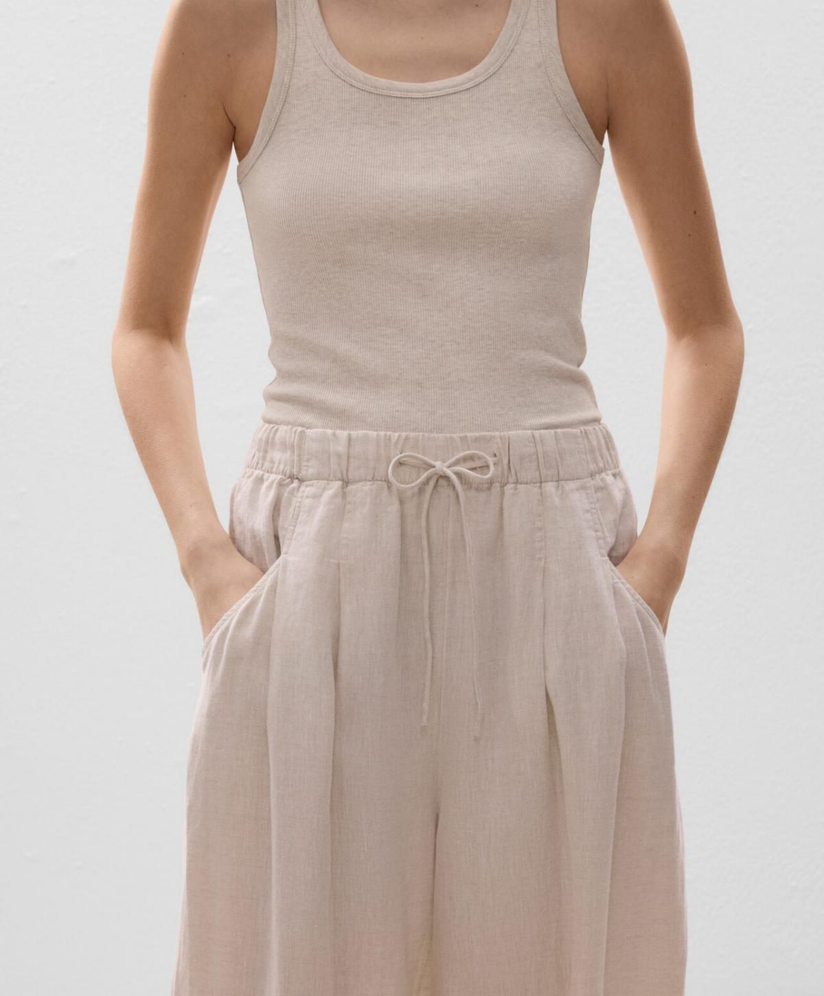 오이쇼 내추럴 린넨 벌룬 팬츠 와이드 밴딩 3304/044 SANDMELANGE - 상세 이미지 4