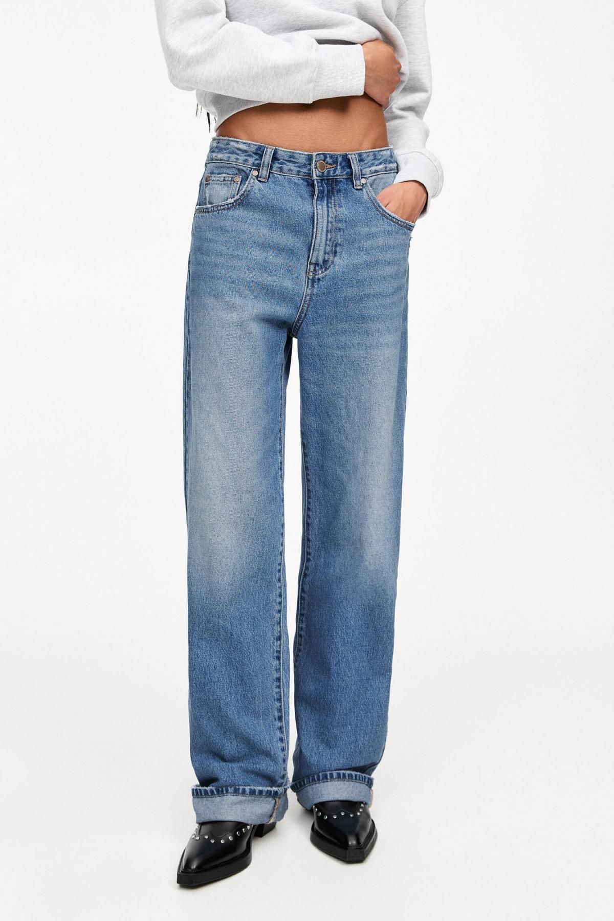 풀앤베어 데님 스트레이트 배기핏 턴업 청바지 3687/310 MEDIUM BLUE - 메인 이미지