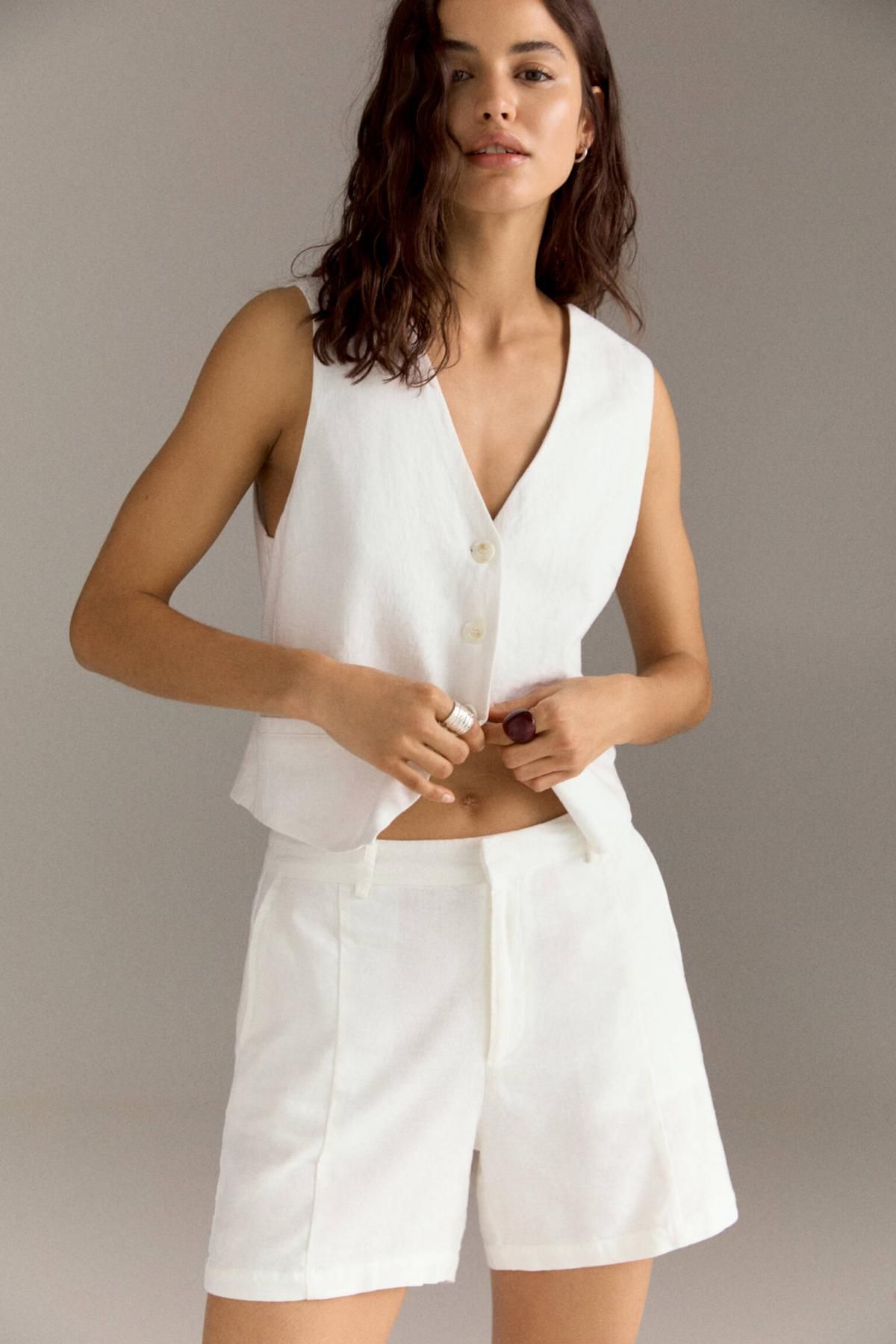 풀앤베어 린넨블렌드 내추럴 버뮤다 쇼츠 3696/305 WHITE - 상세 이미지 2