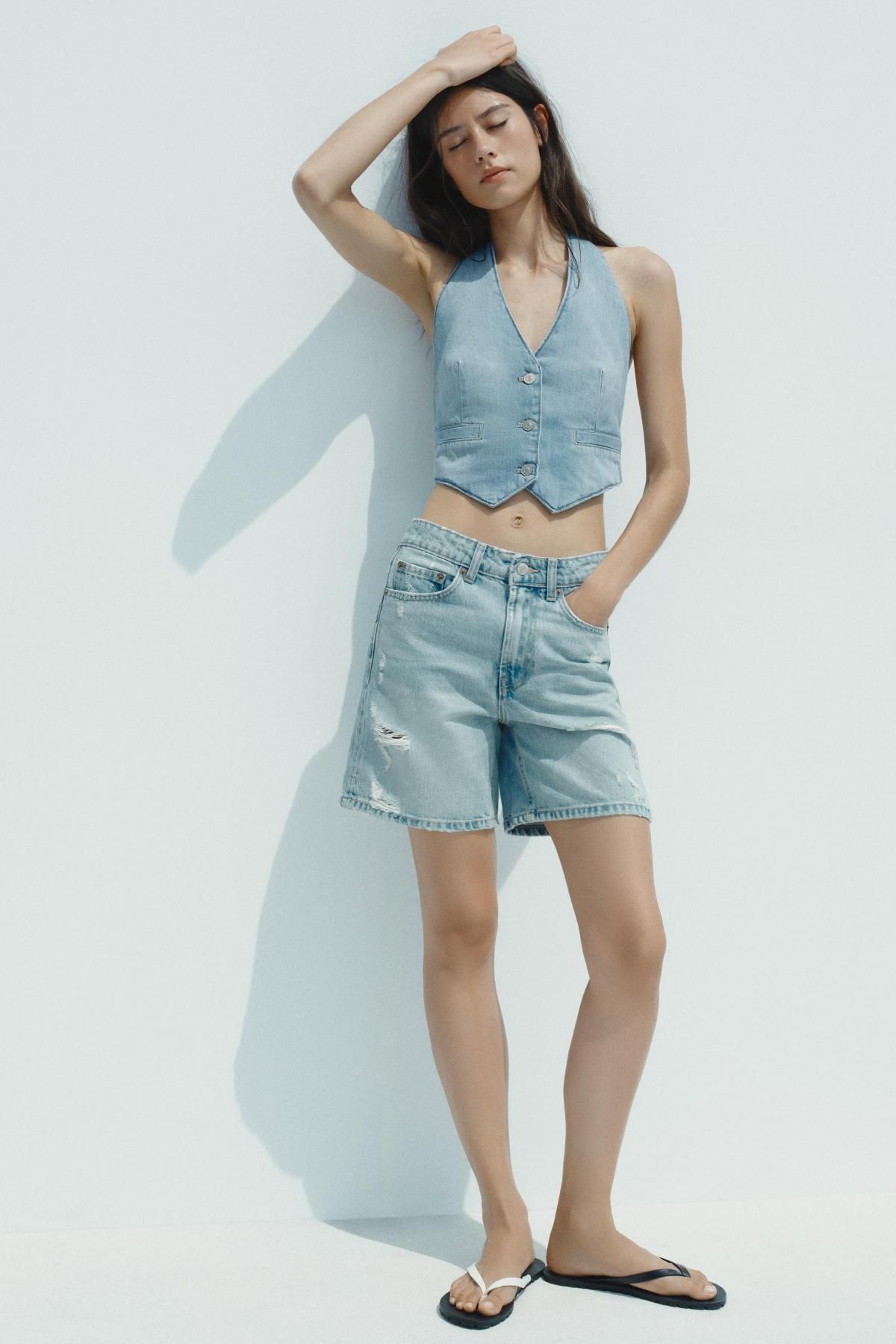 자라 데님 브이넥 베스트 탑 5252/260 LIGHT BLUE - 상세 이미지 2